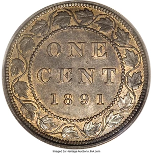 image for: Canada: Victoria Cent 1891 Small Date Large Leaves,...