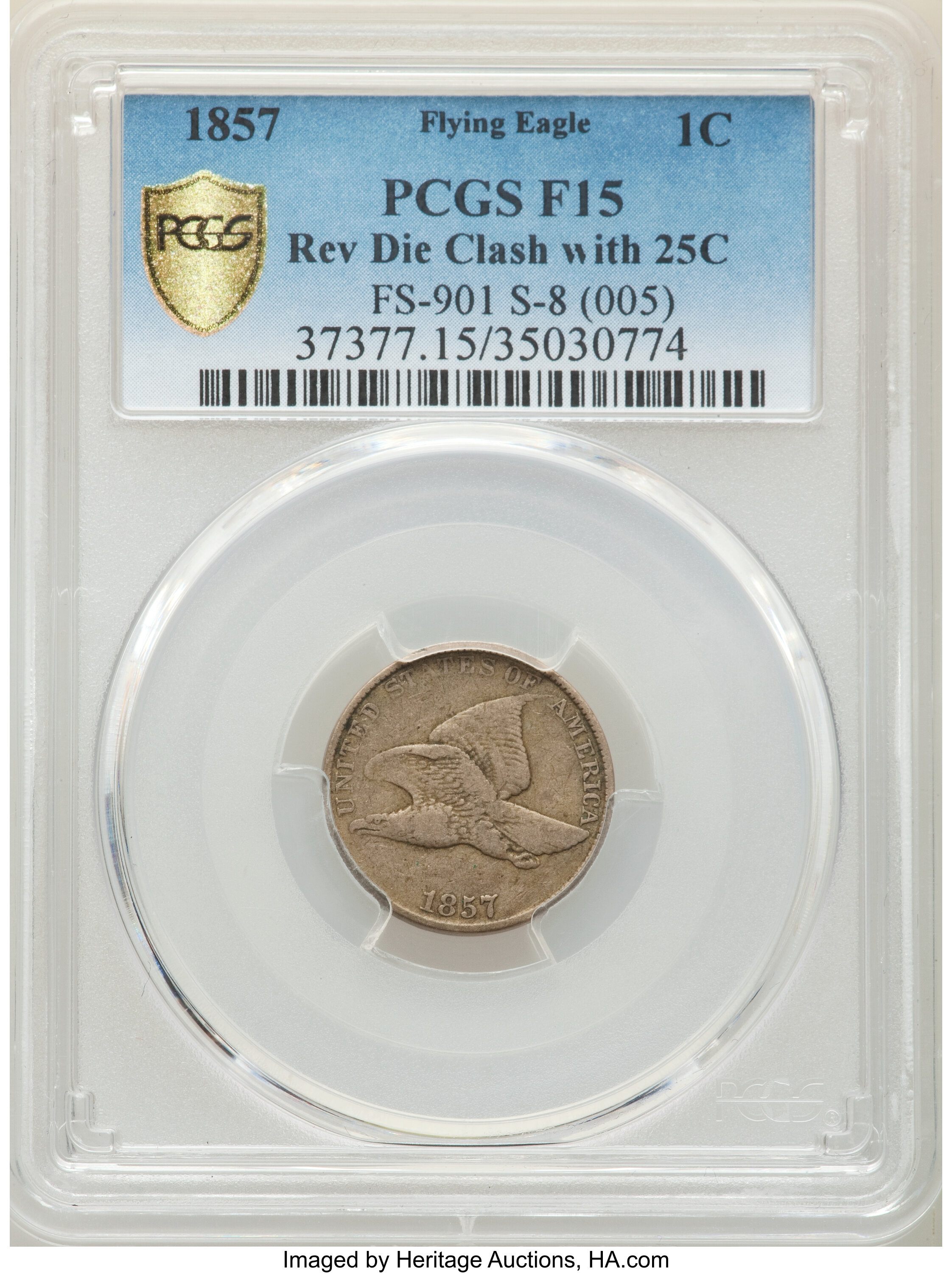 1857 1c Flying Eagle, FS-901, S-8 F15 thumbnail 4