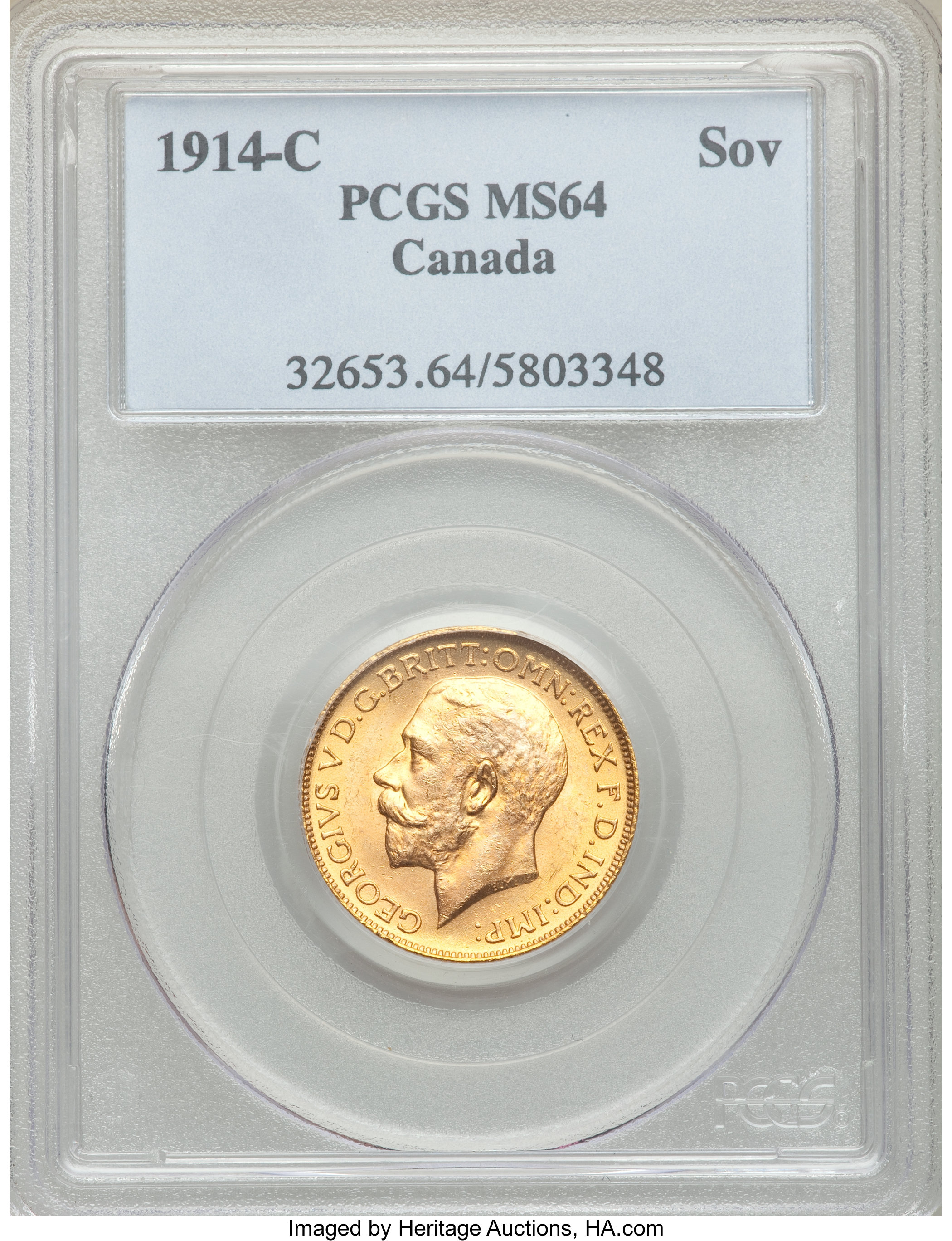 Canada: George V gold Sovereign 1914-C MS64 PCGS,...