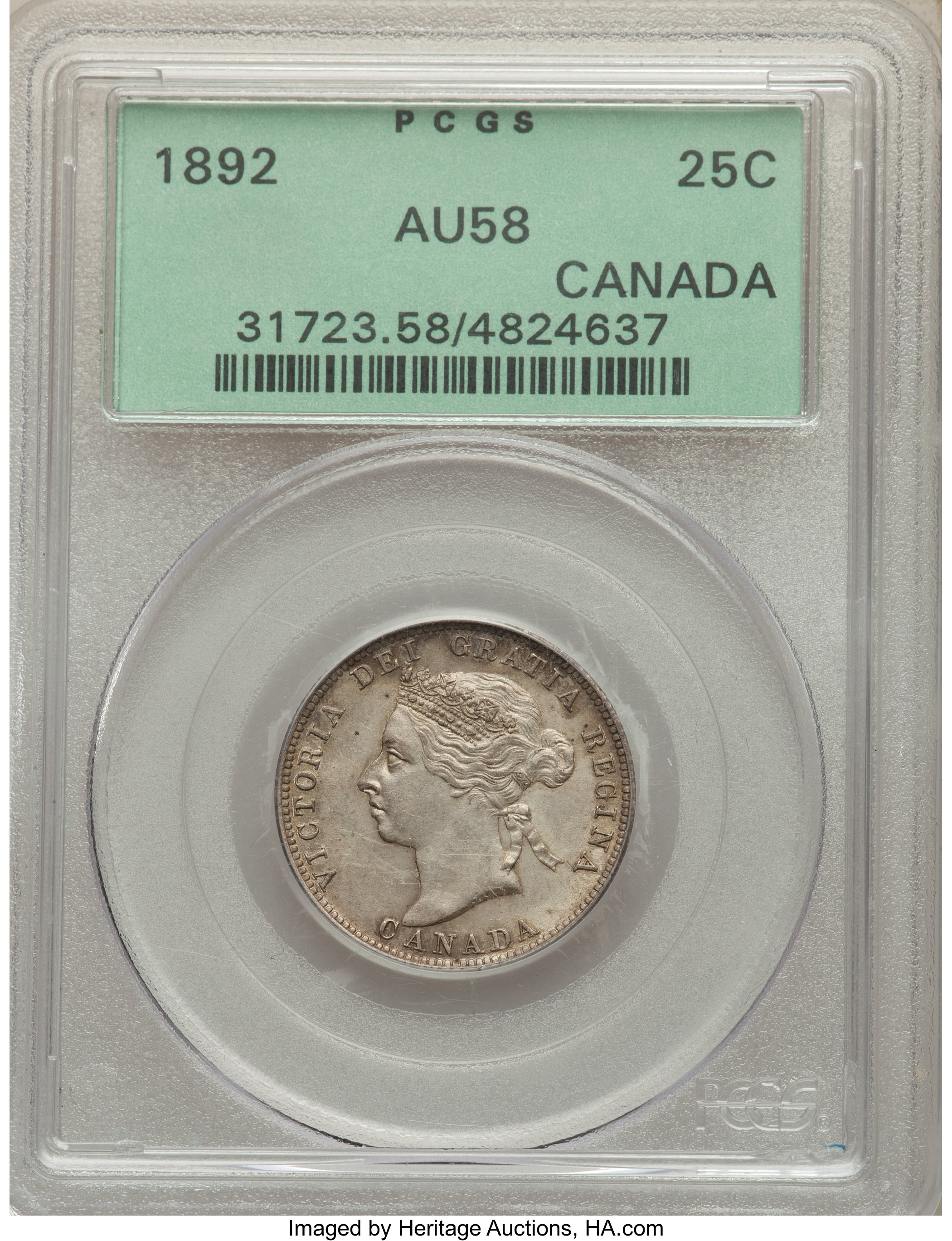 Canada: Victoria 25 Cents 1892 AU58 PCGS,...