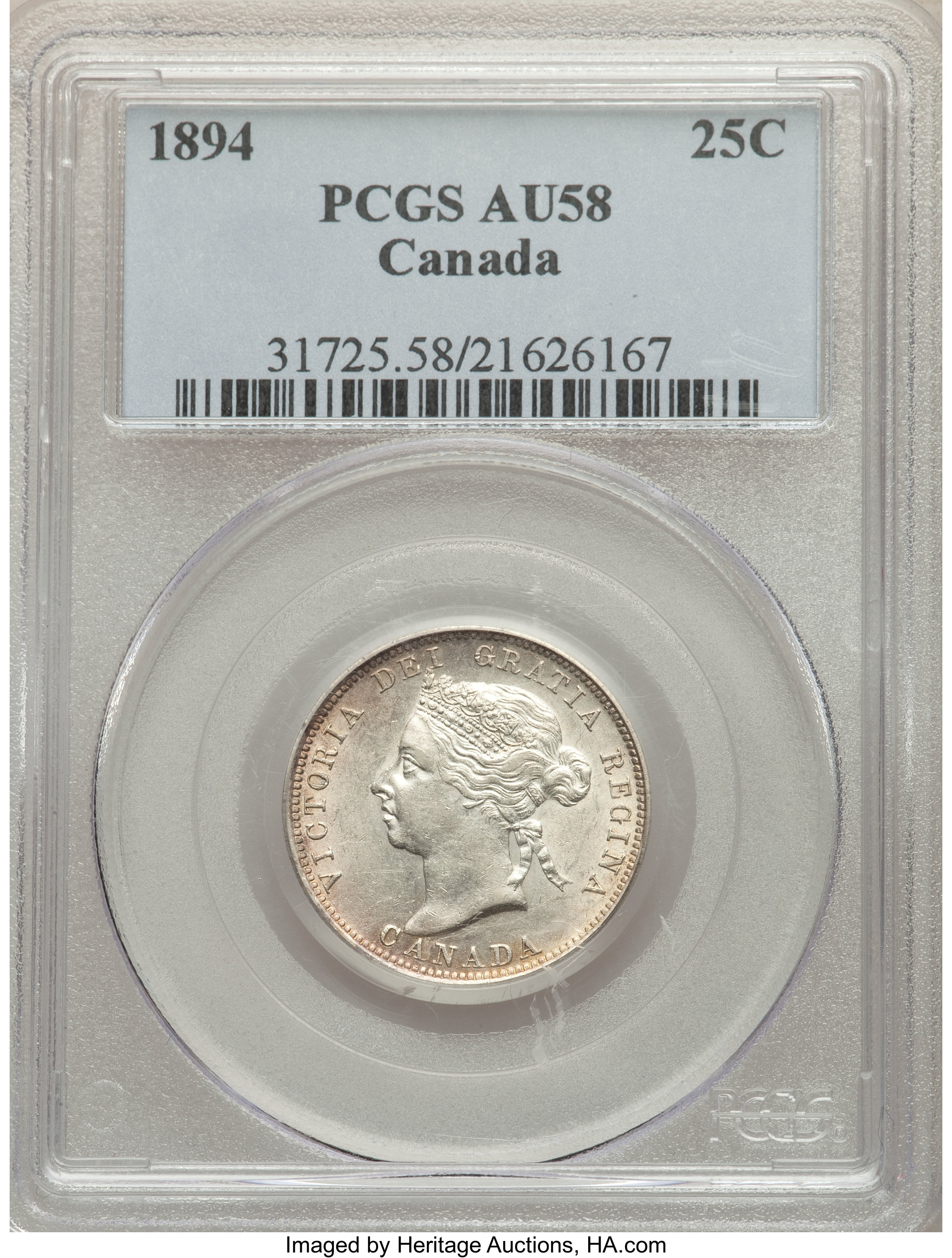 Canada: Victoria 25 Cents 1894 AU58 PCGS,...