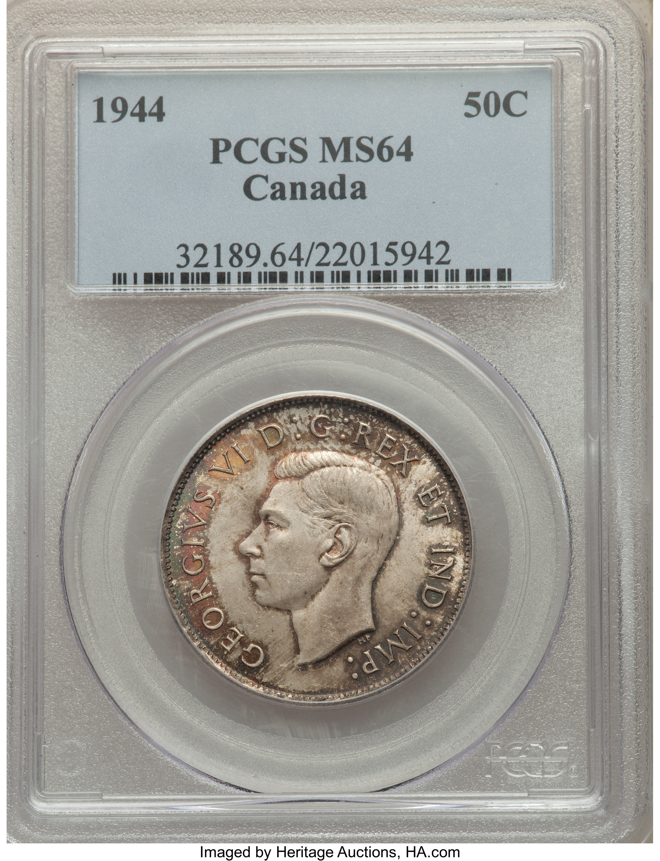 Canada: George VI 50 Cents 1944 MS64 PCGS,...