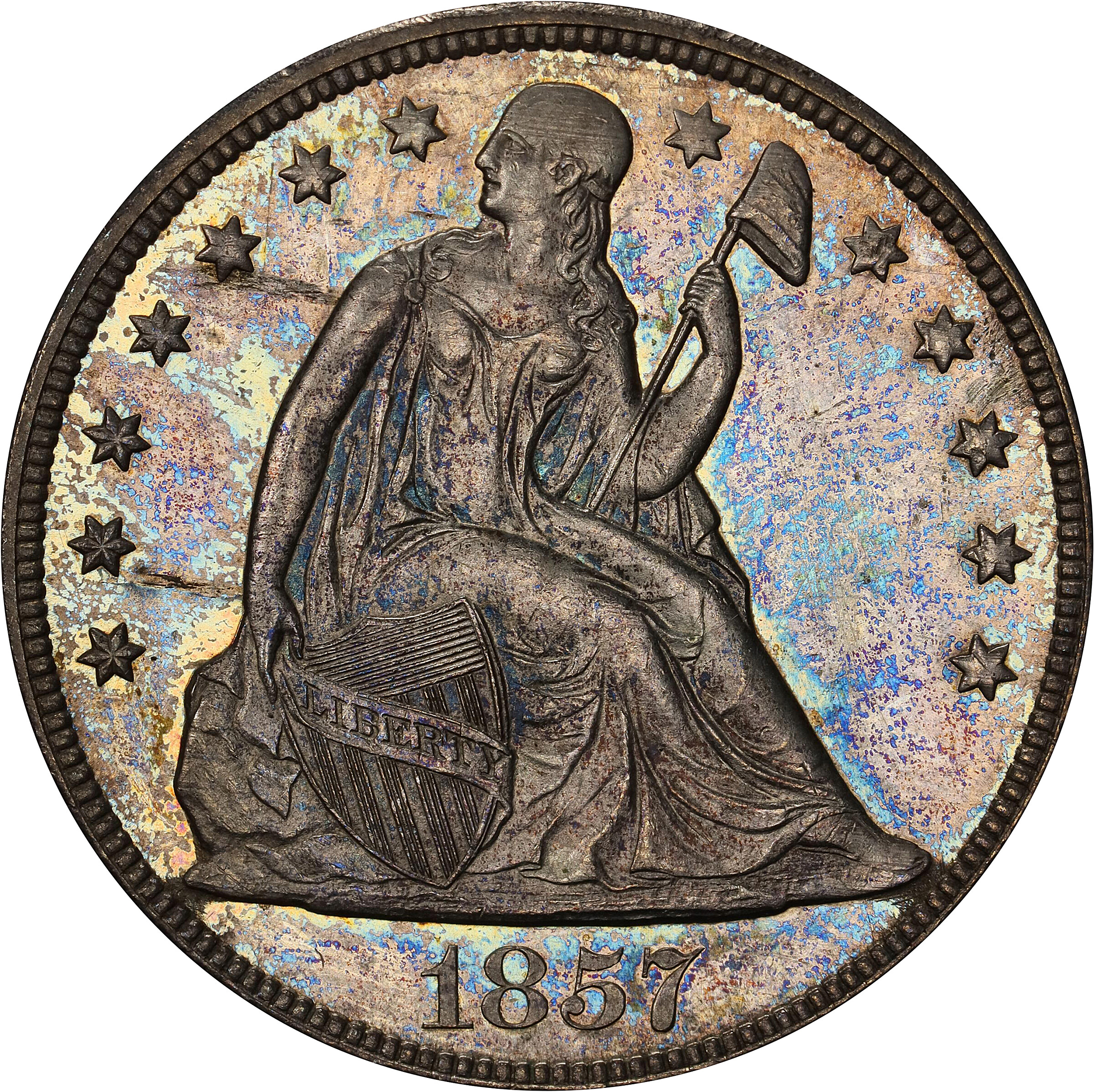 1857 Liberty Seated Silver Dollar. OC-2. Rarity-3. Unc Details--Cleaned (PCGS).