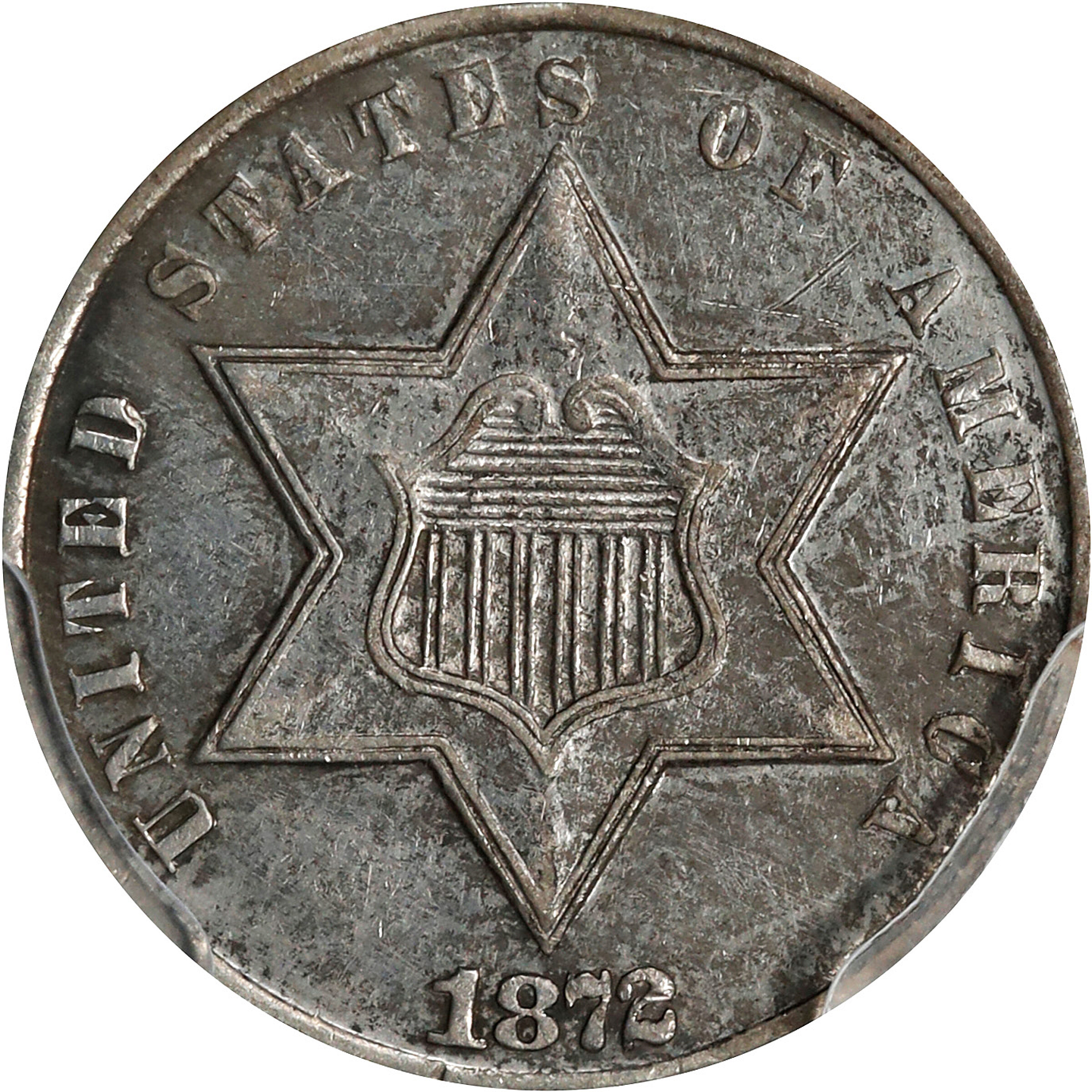 1872 Silver Three-Cent Piece. Proof. AU Details--Cleaned (PCGS).
