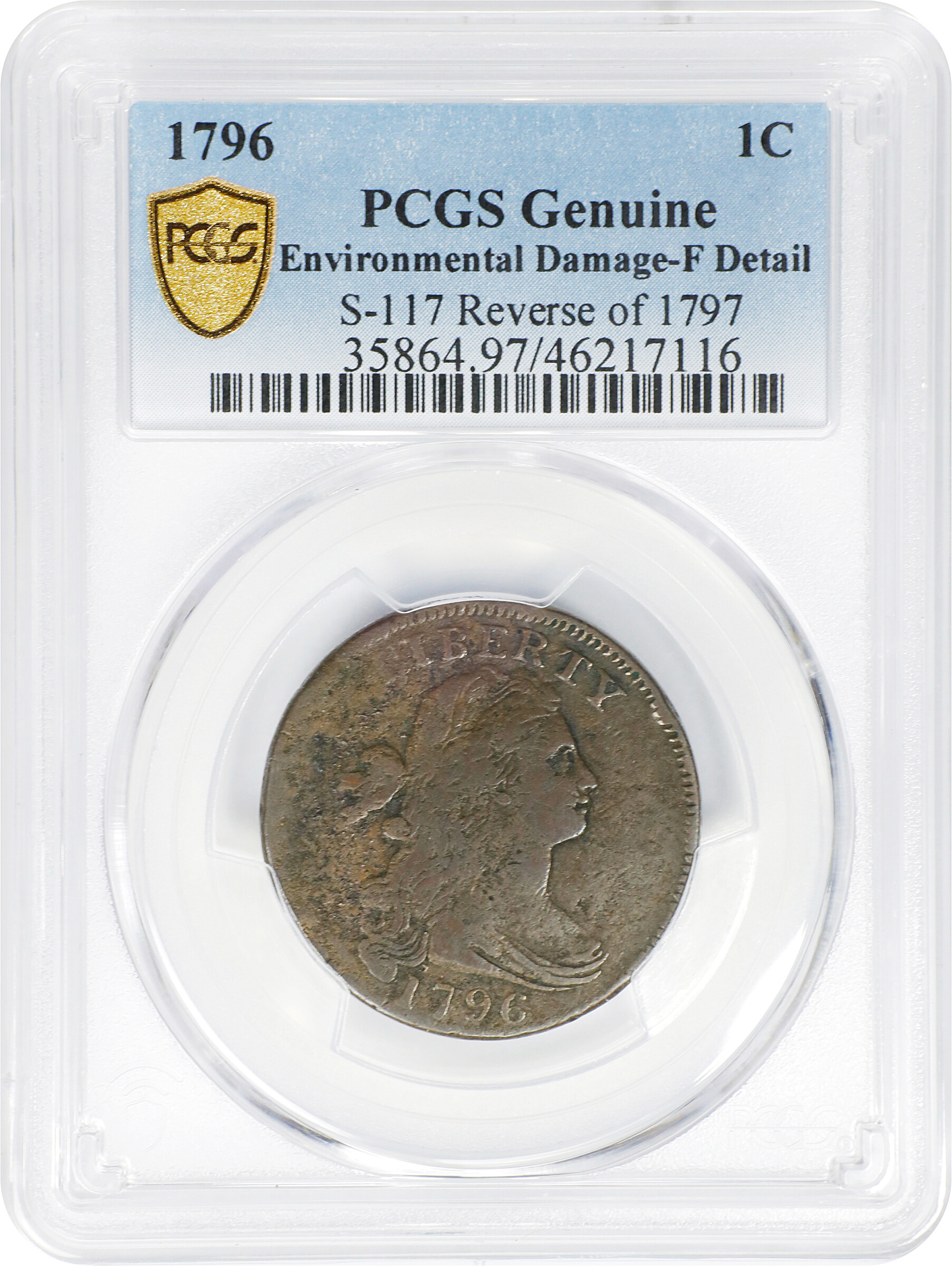 1796 1c Draped Bust, Reverse of 1797, S-117 MS BN thumbnail 13