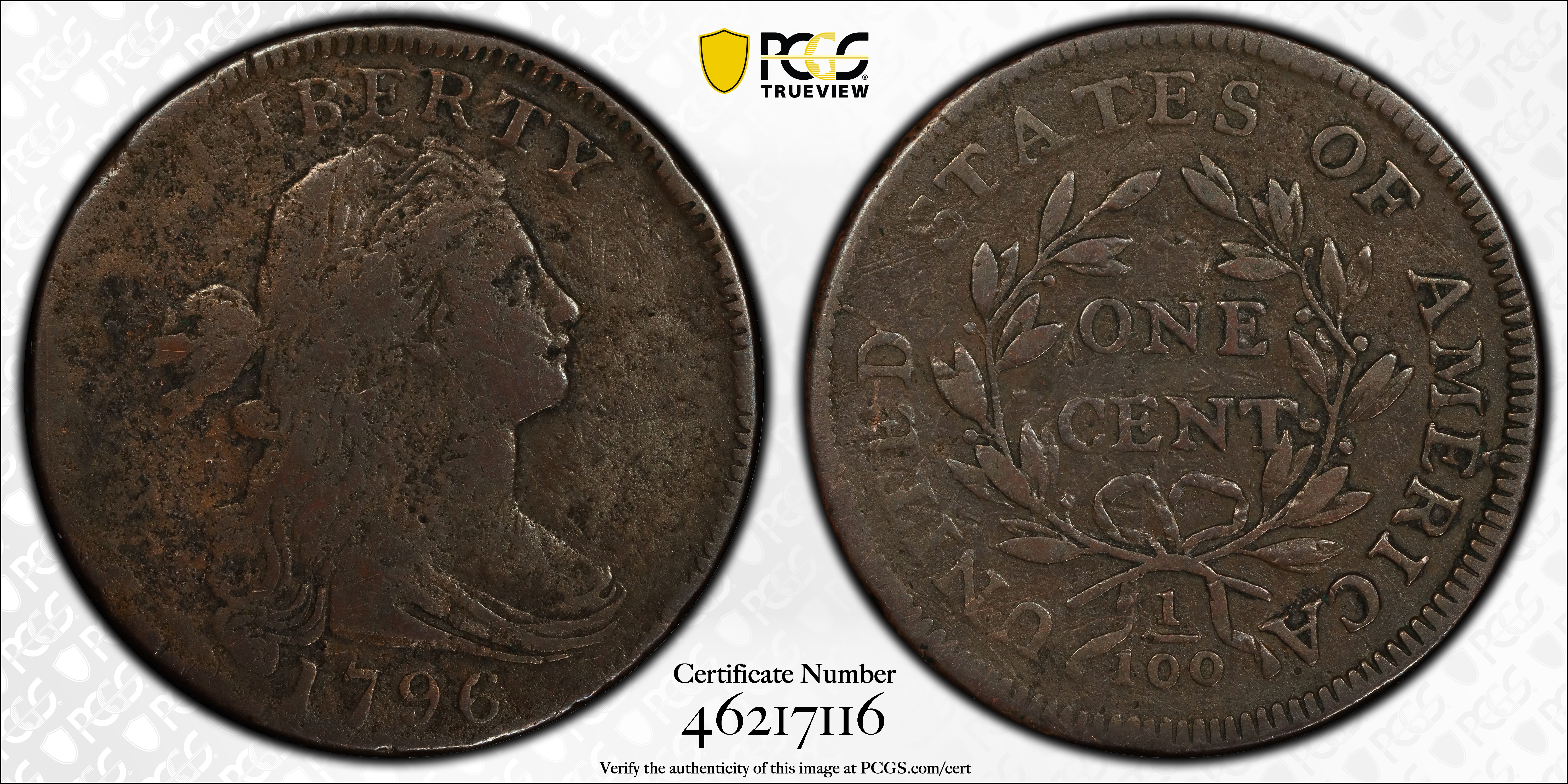 1796 1c Draped Bust, Reverse of 1797, S-117 MS BN thumbnail 11