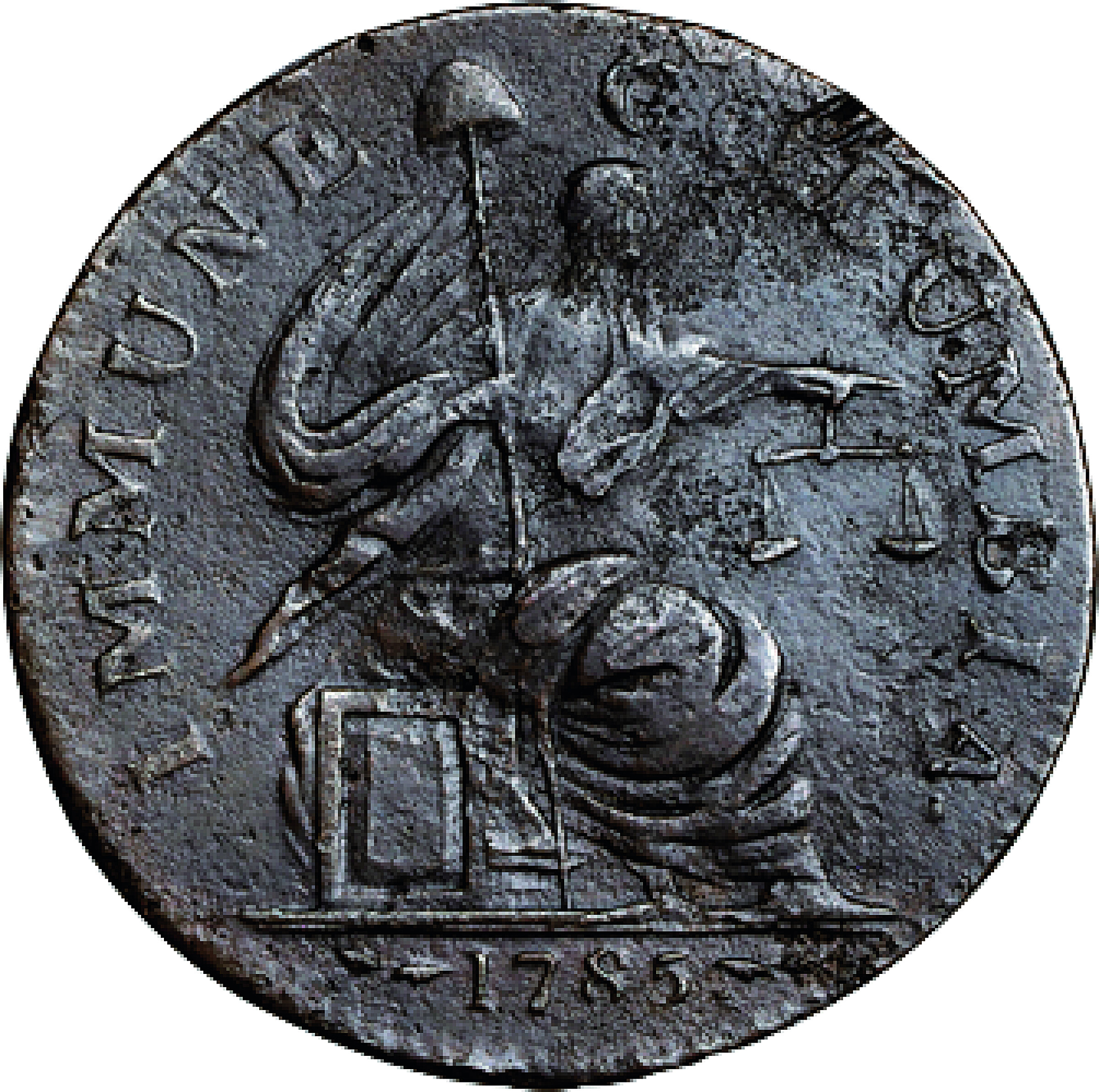 1785 Immune Columbia / Nova Constellatio. W-1960, Breen-1117. Rarity-6+. Copper. Pointed Rays, Extra Star in Reverse Legend. EF Details--Environmental Damage (PCGS).