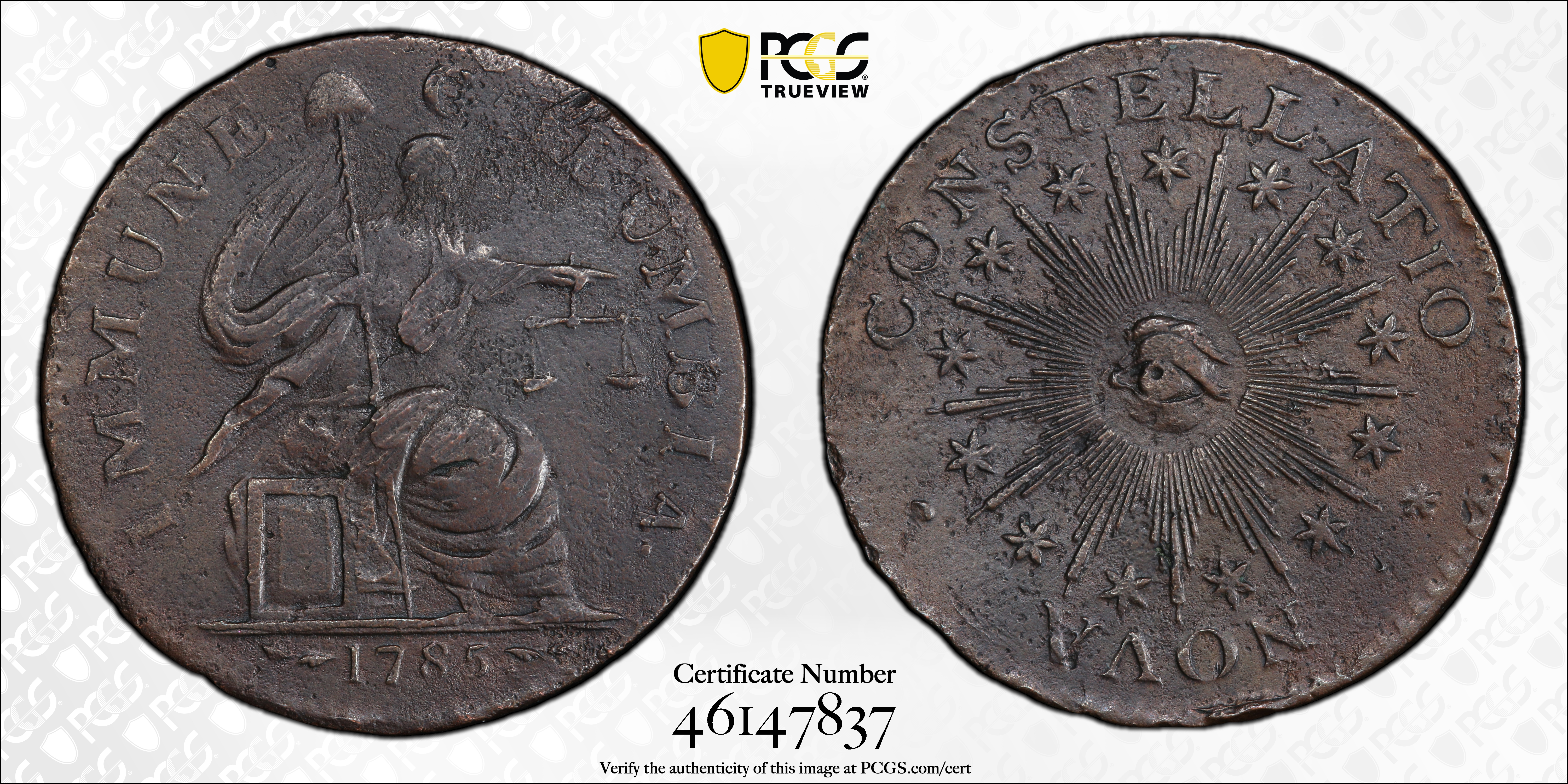 1785 Copper CONSTELLATIO, Pointed Rays, Extra Star MS BN thumbnail 7