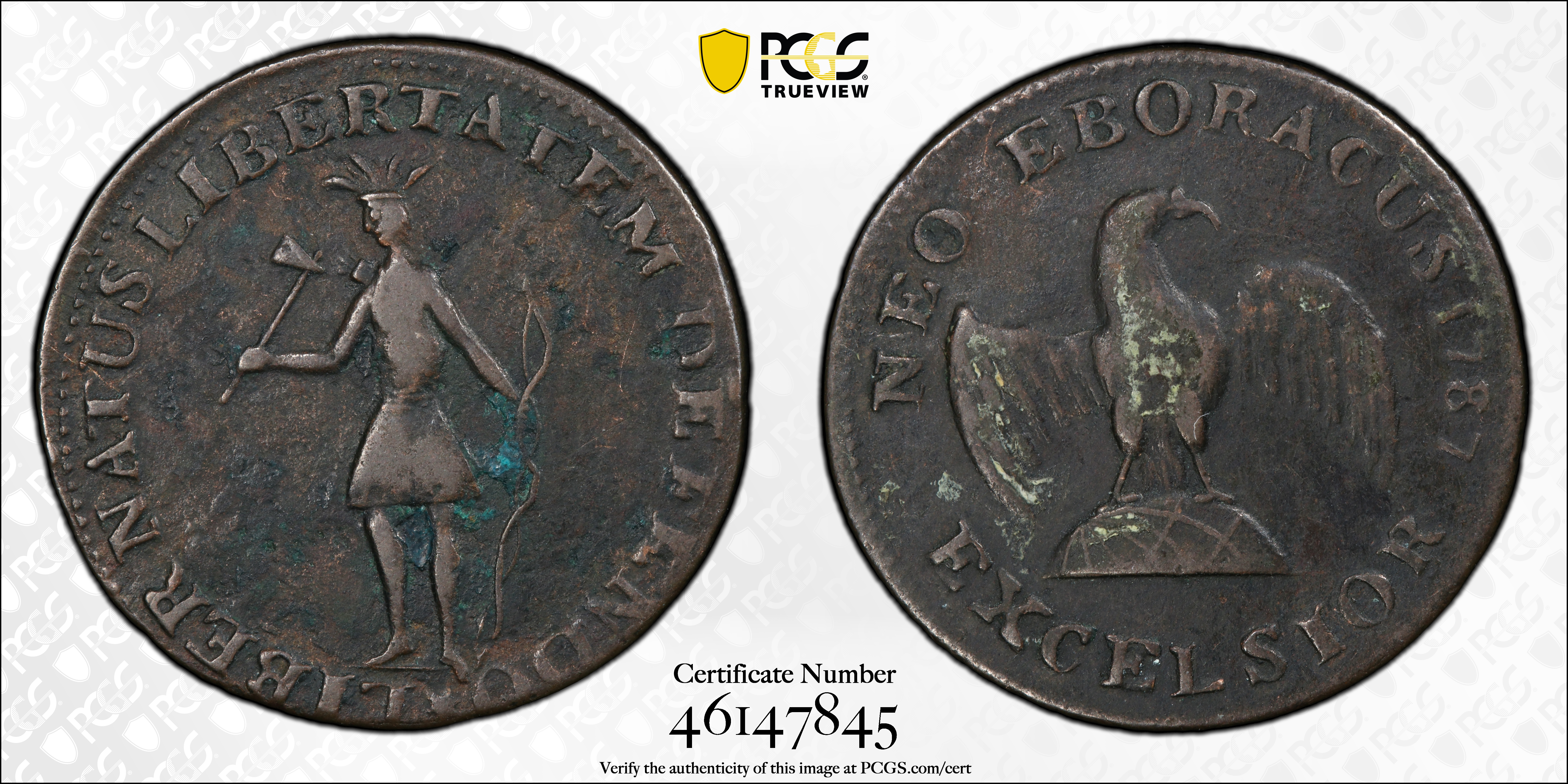 1787 Copper New York, Excelsior, Indian and Eagle on Globe MS BN thumbnail 4