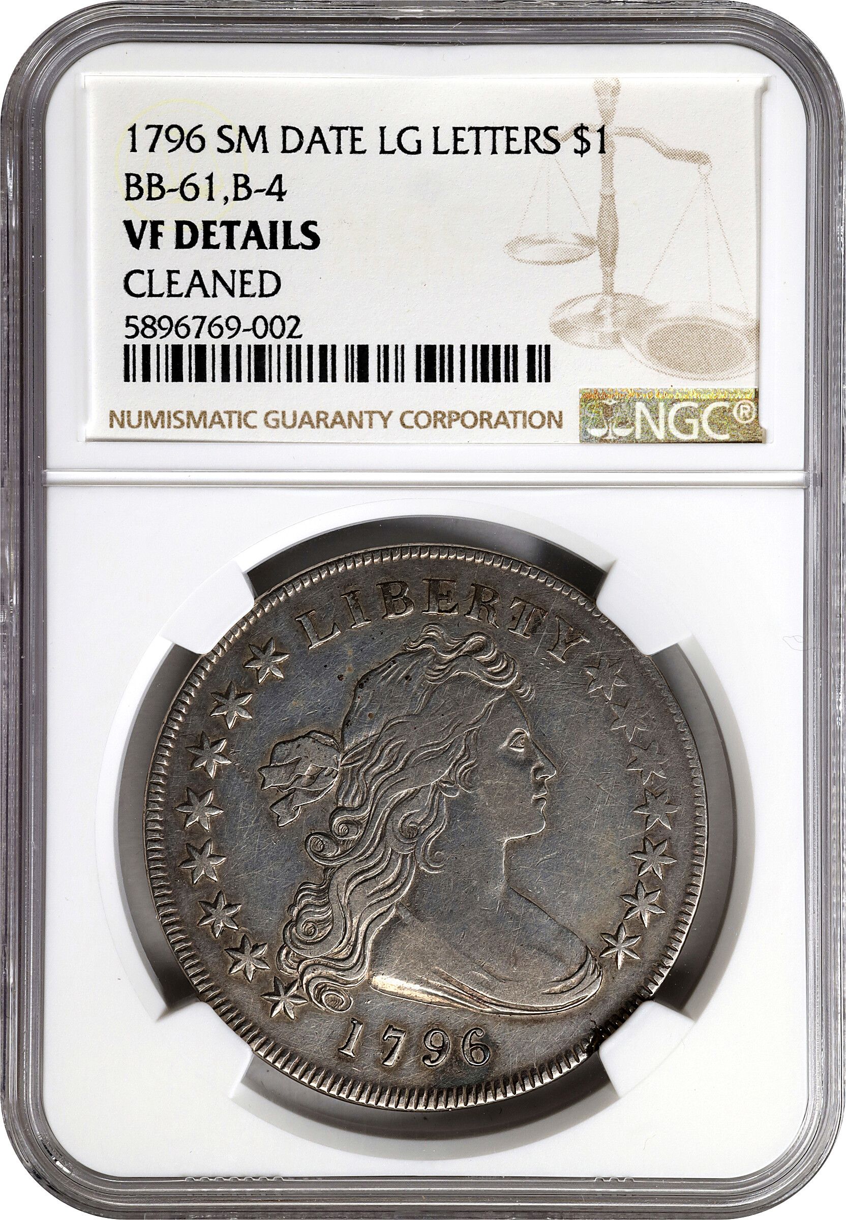 1796 $1  Small Date, Large Letters, B-4, BB-61 AG3 thumbnail 3