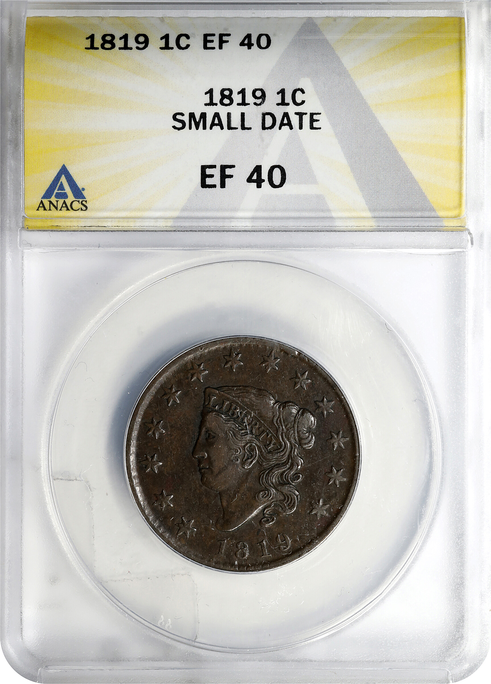 1819 1c Small Date MS BN XF40 BN CAC thumbnail 3