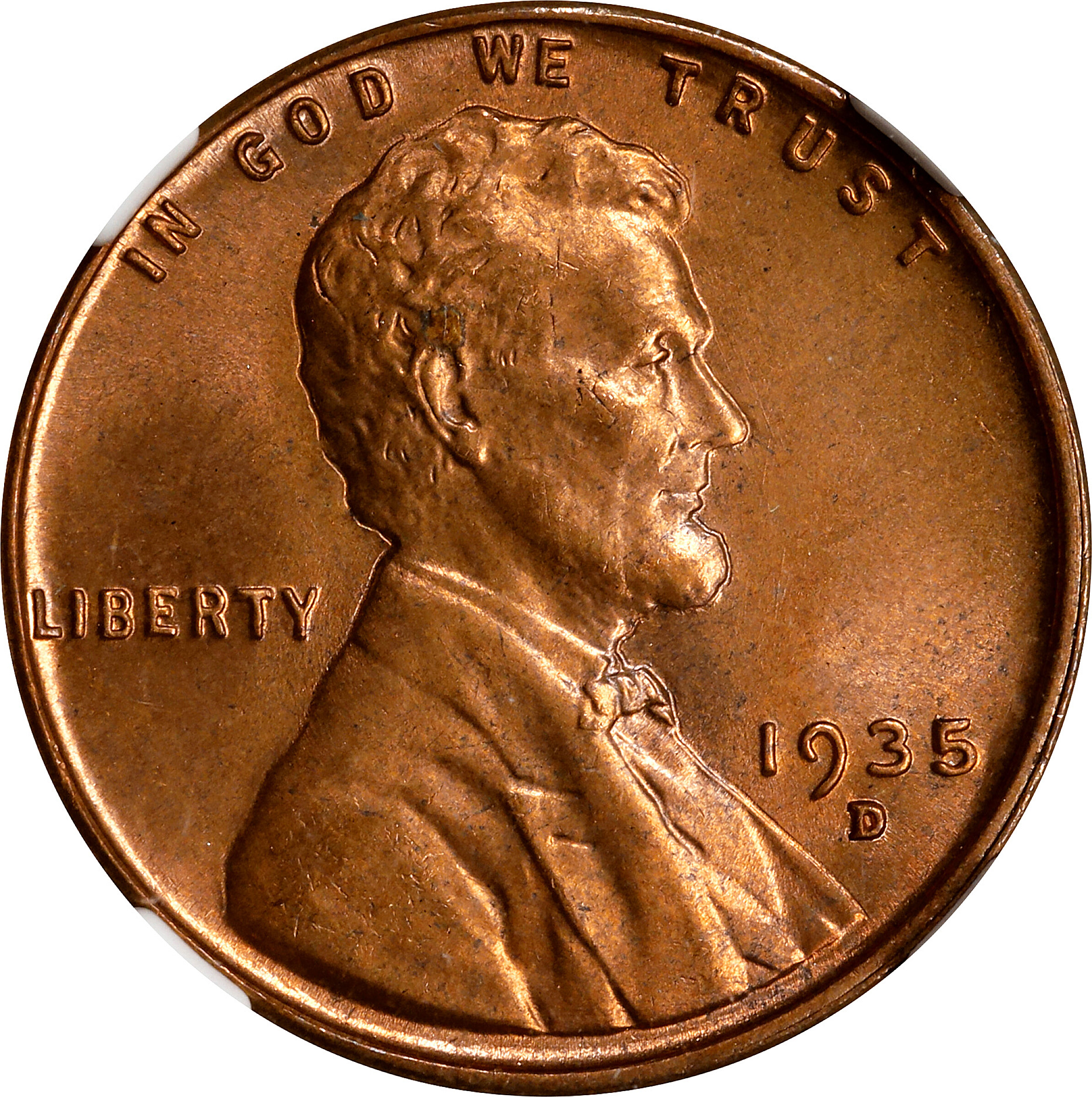 1935-D Lincoln Cent. MS-67 RB (NGC).