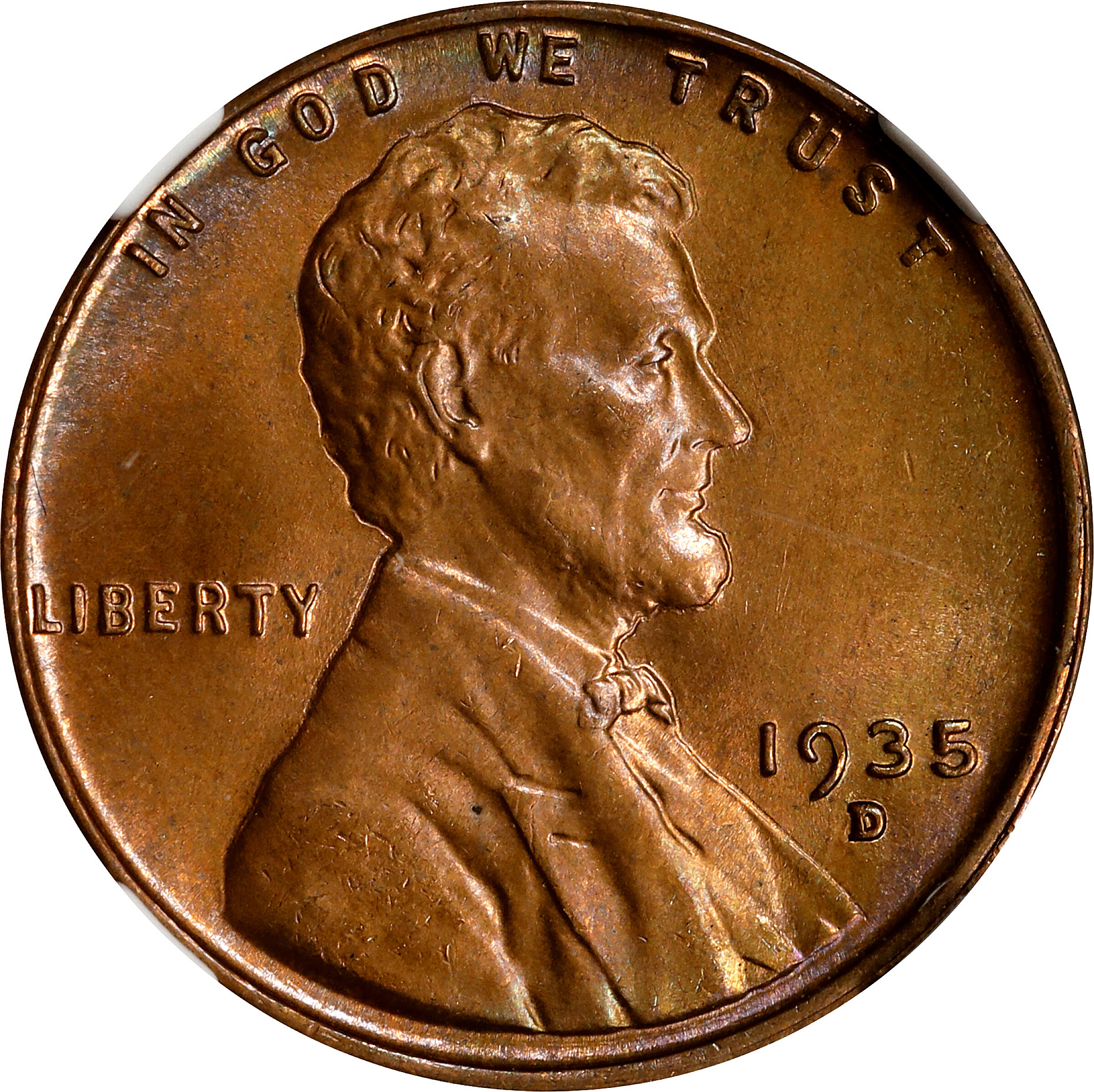 1935-D Lincoln Cent. MS-67 RB (NGC).