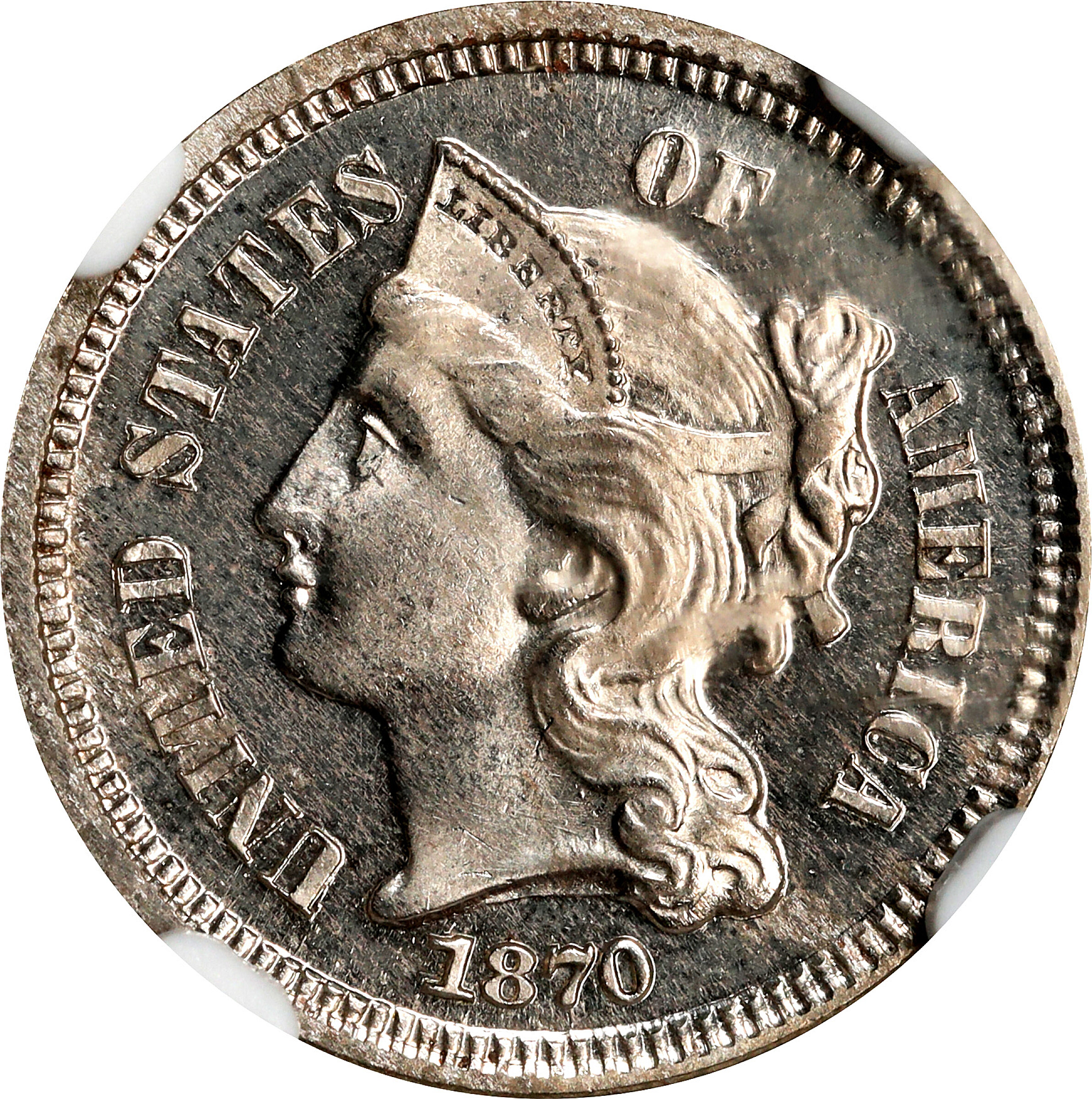 1870 Nickel Three-Cent Piece. Proof-64 Cameo (NGC).