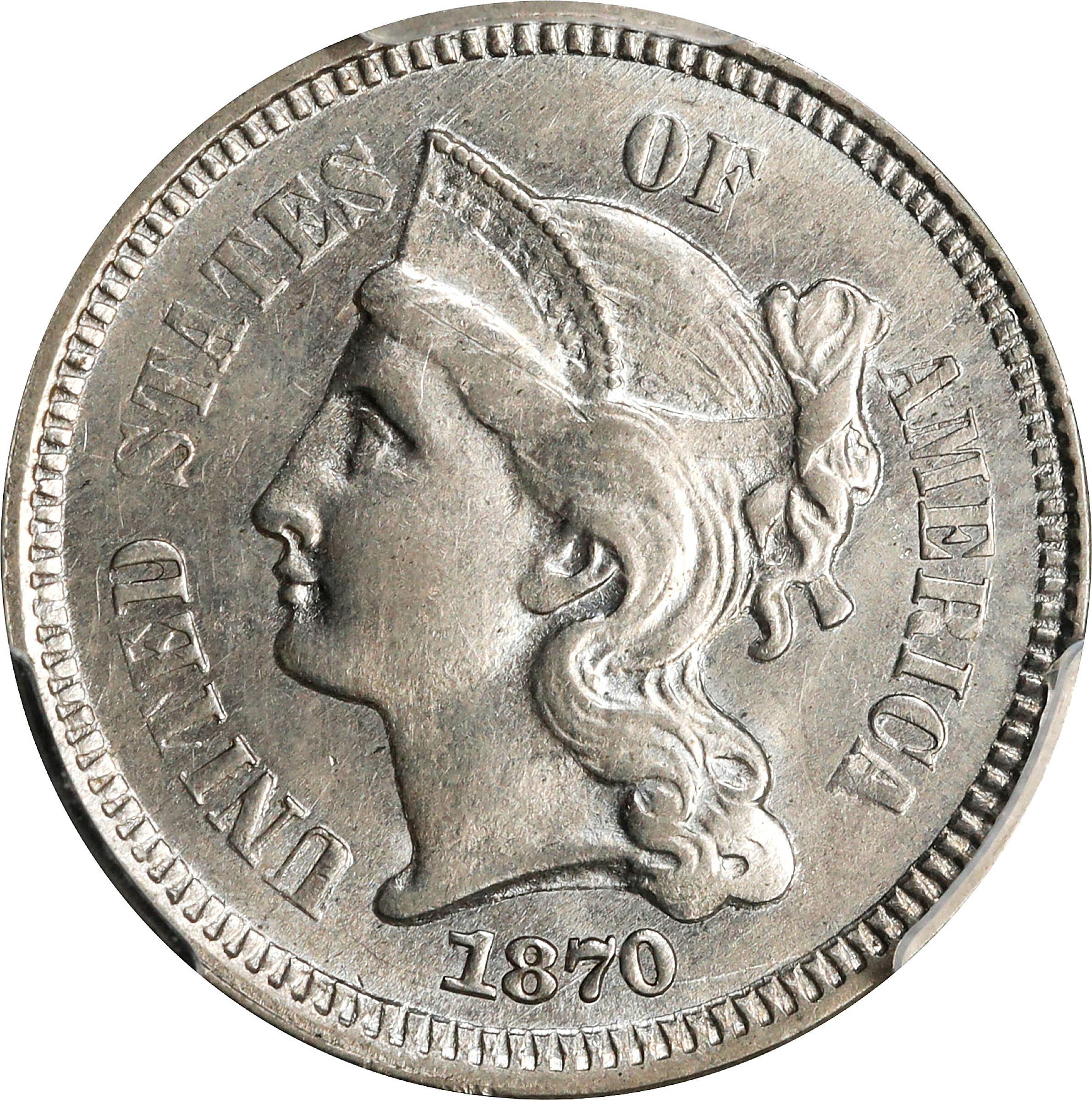 1870 Nickel Three-Cent Piece. MS-62 (PCGS).