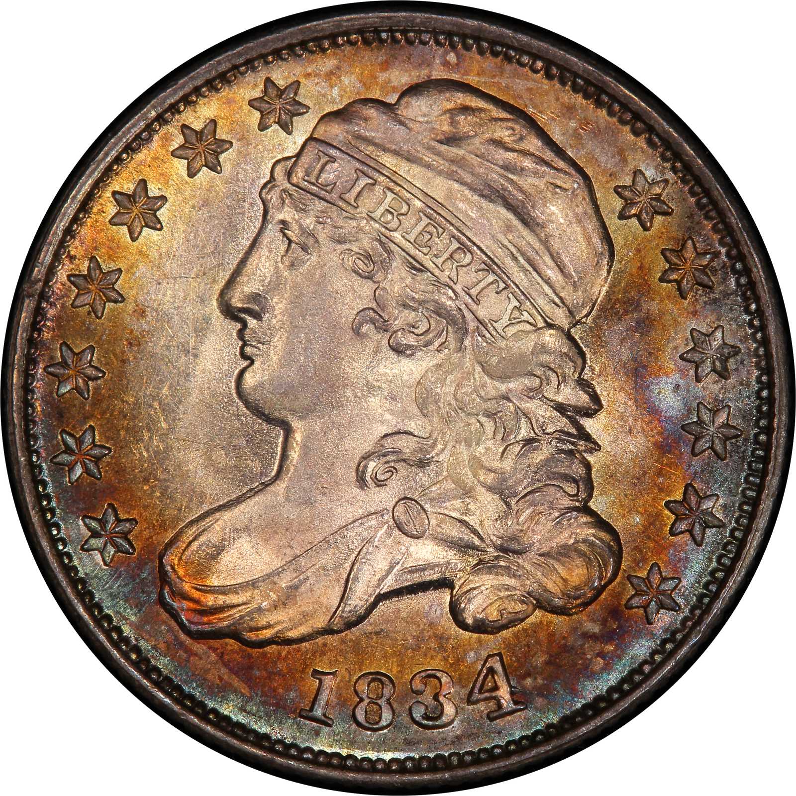 1834 Capped Bust Dime. John Reich-5. Rarity-1. Large 4. Mint State-67+ (PCGS).