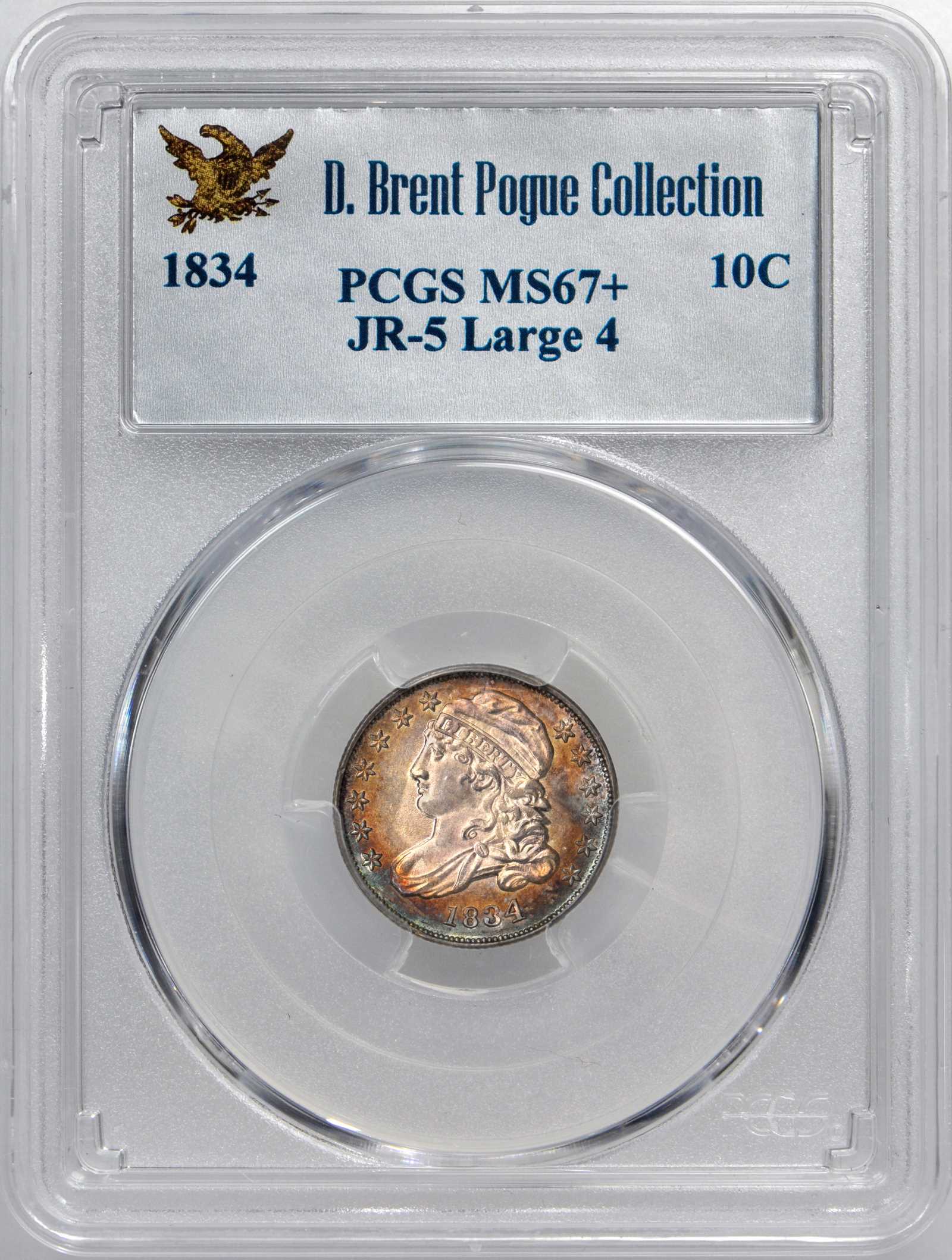 1834 10c Large 4, JR-5 MS66 CAC thumbnail 10