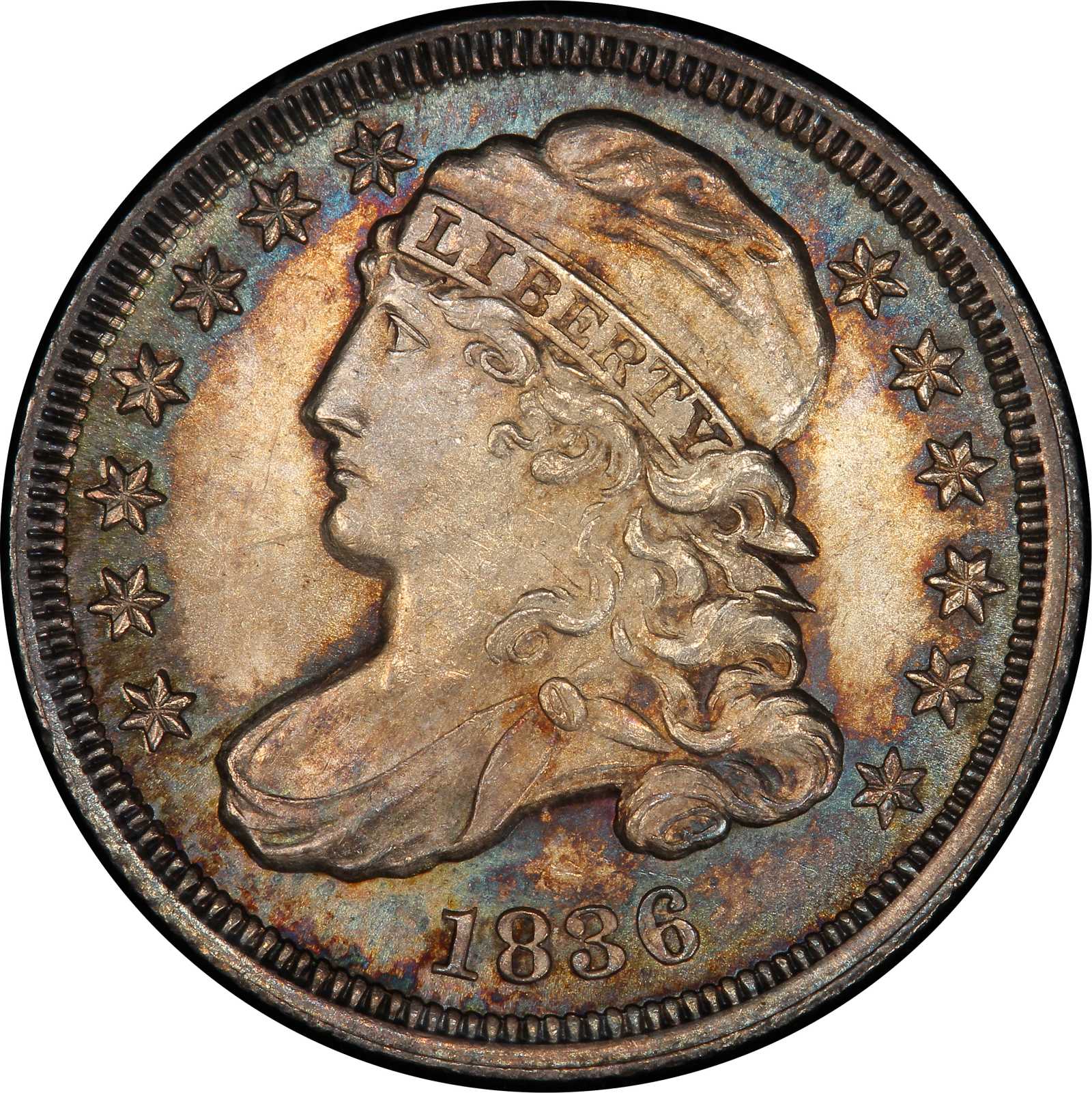 1836 Capped Bust Dime. John Reich-3. Rarity-3. Mint State-65 (PCGS).