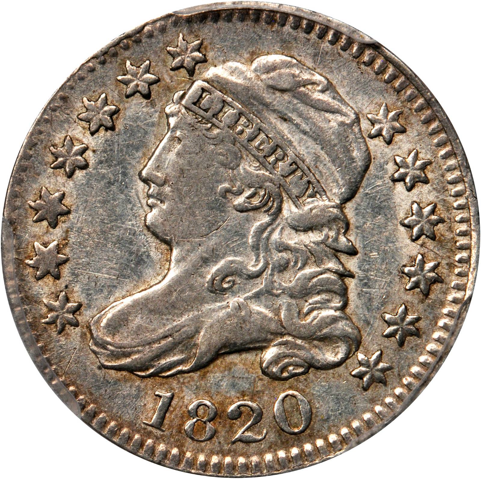 1820 Capped Bust Dime. JR-6. Rarity-3. Small 0. AU-50 (PCGS).