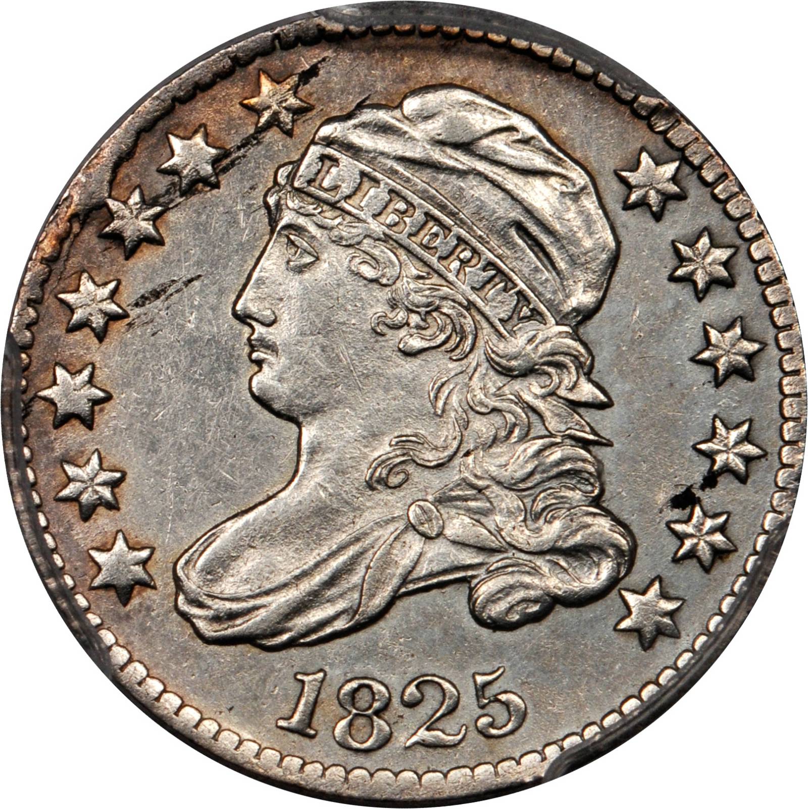 1825 Capped Bust Dime. JR-1. Rarity-4. AU Details--Cleaning (PCGS).