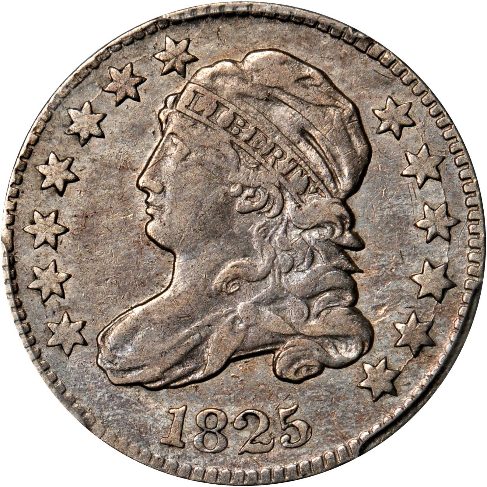 1825 Capped Bust Dime. JR-4. Rarity-2. VF Details--Cleaning (PCGS).