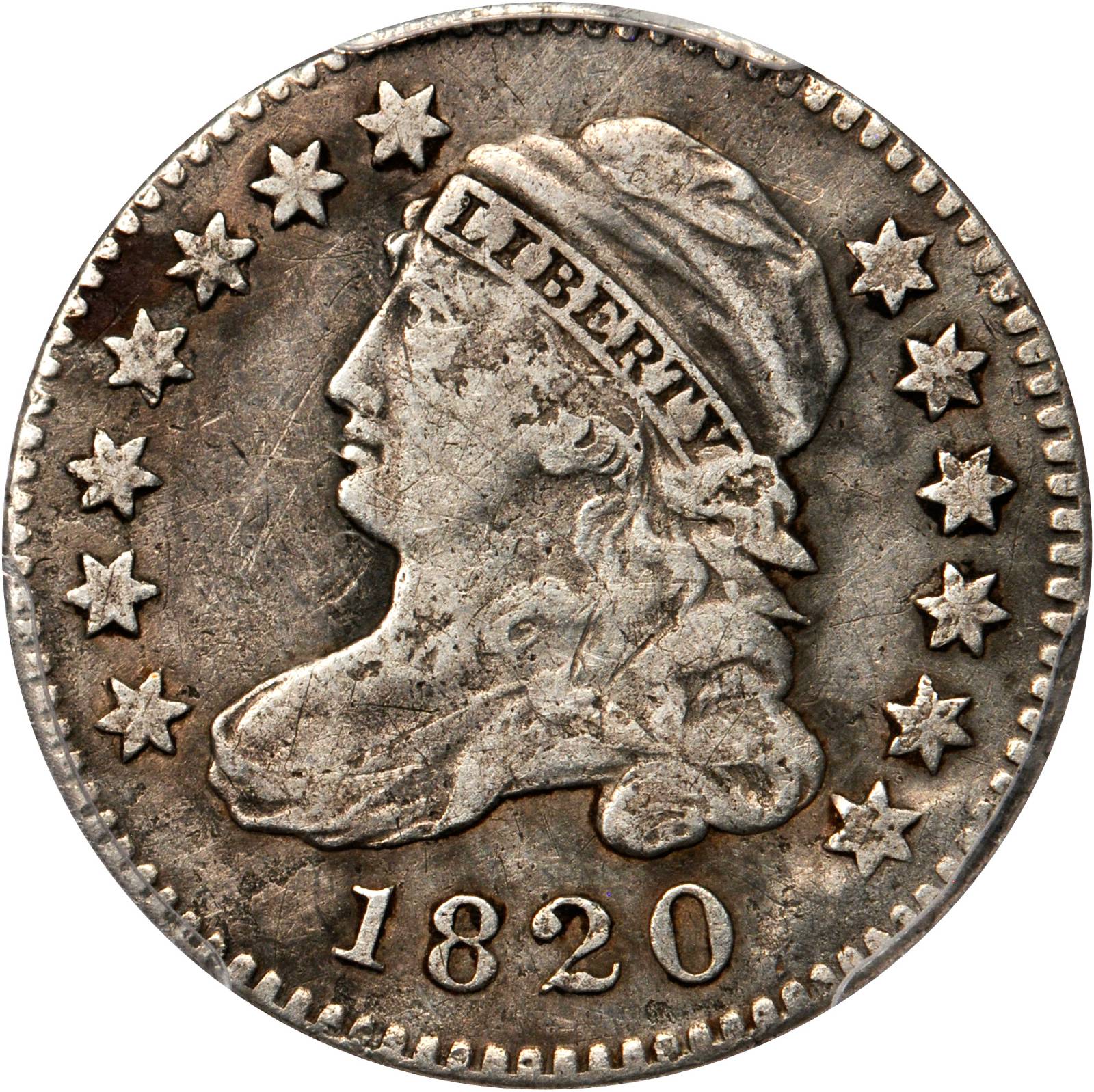 1820 Capped Bust Dime. JR-10. Rarity-3. Small 0. VF Details--Surfaces Tooled (PCGS).