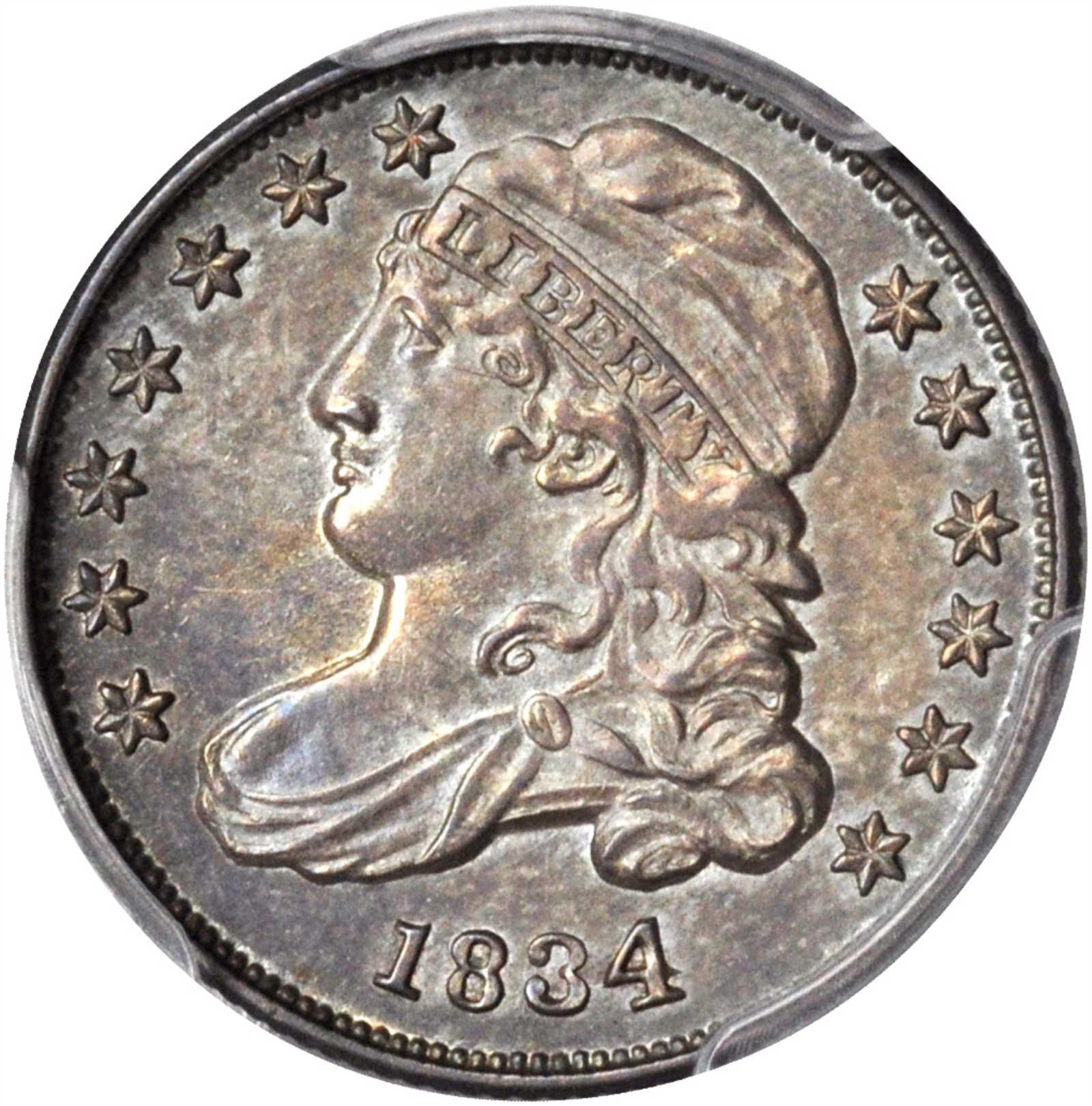 1834 Capped Bust Dime. JR-5. Rarity-1. Large 4. MS-64+ (PCGS). Gold Shield Holder.