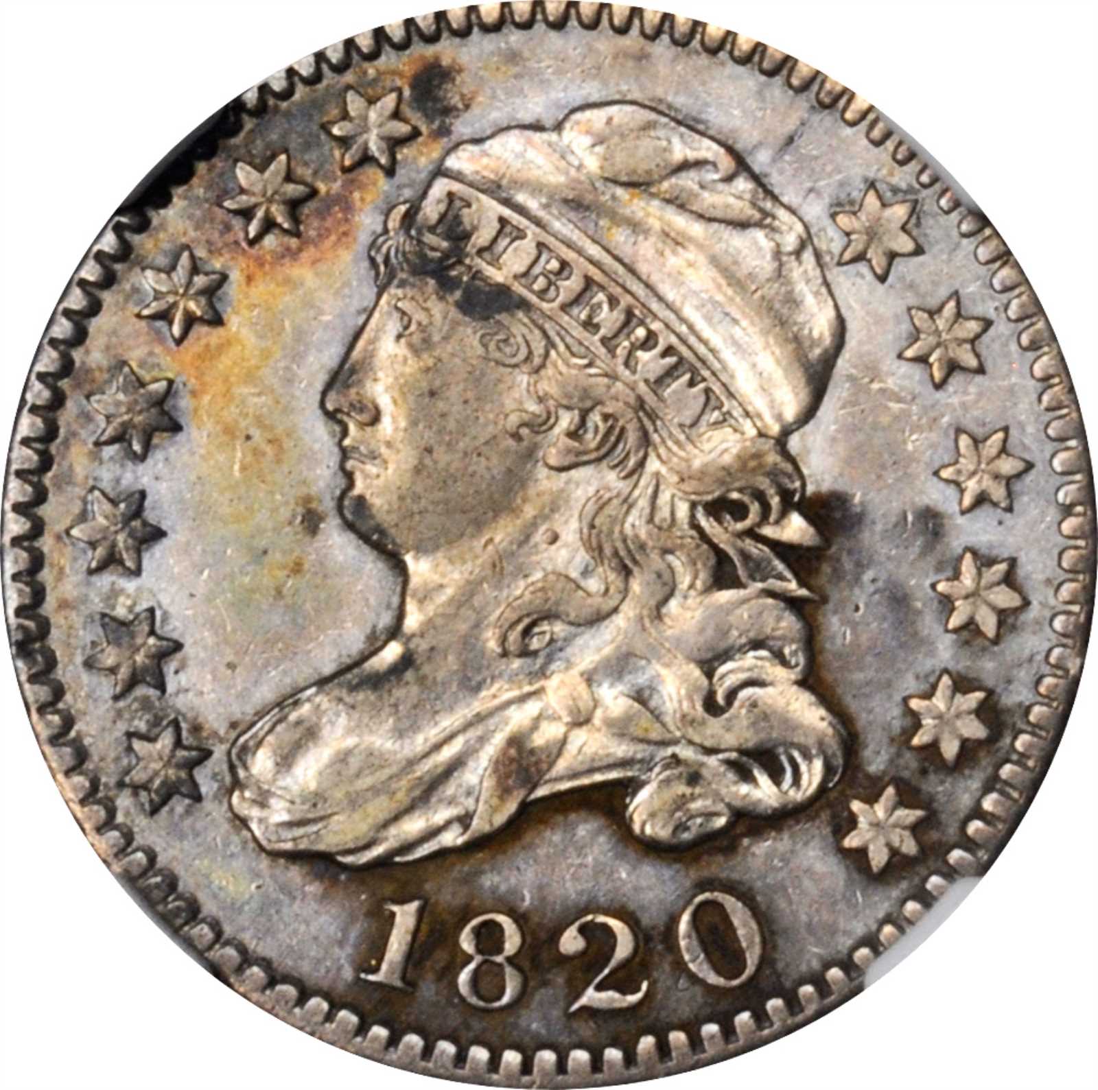 1820 Capped Bust Dime. JR-7. Rarity-2. Small 0. AU-58 PL (NGC).