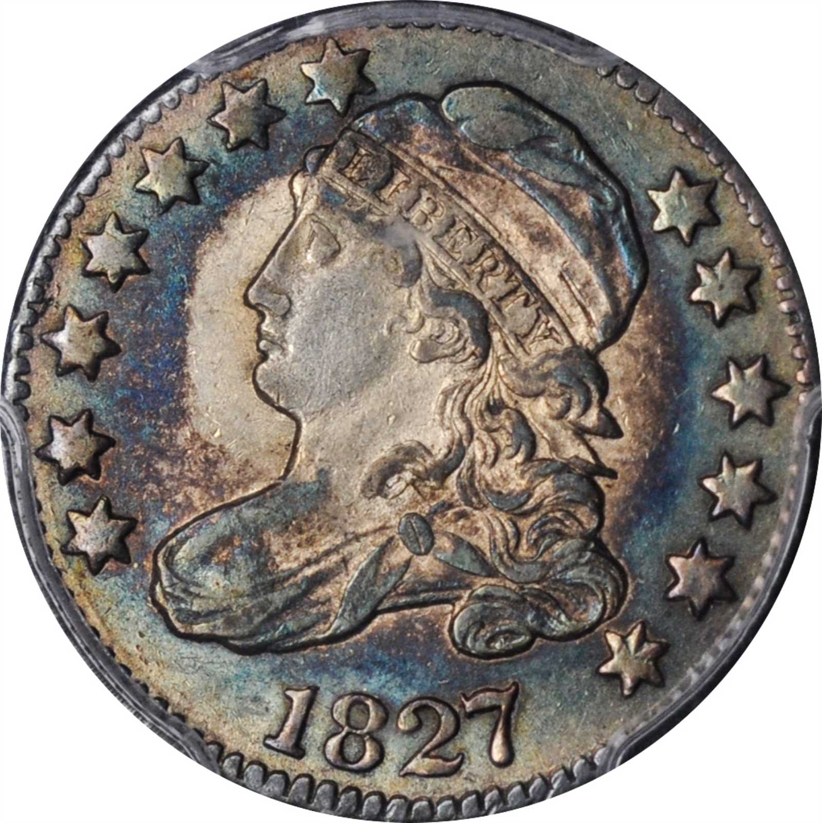 1827 Capped Bust Dime. JR-13. Rarity-3. Pointed Top 1 in 10 C. MS-62 (PCGS).