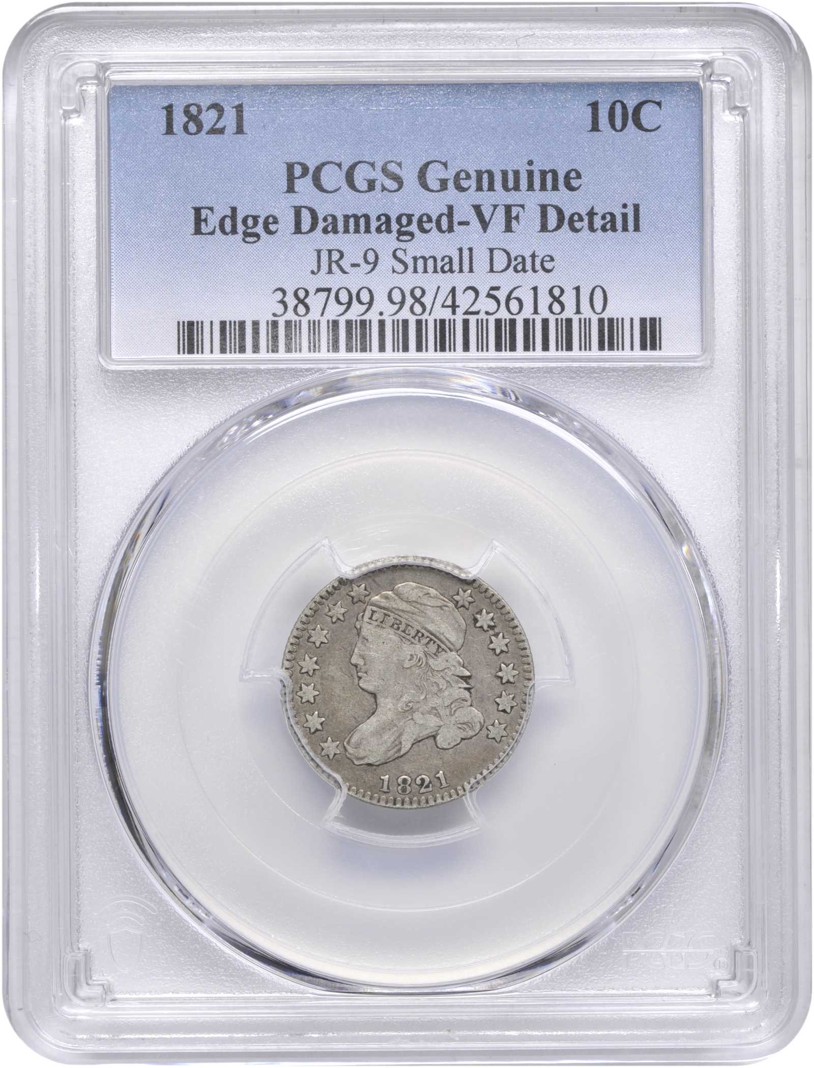 1821 10c Small Date, JR-9 AG3 thumbnail 3