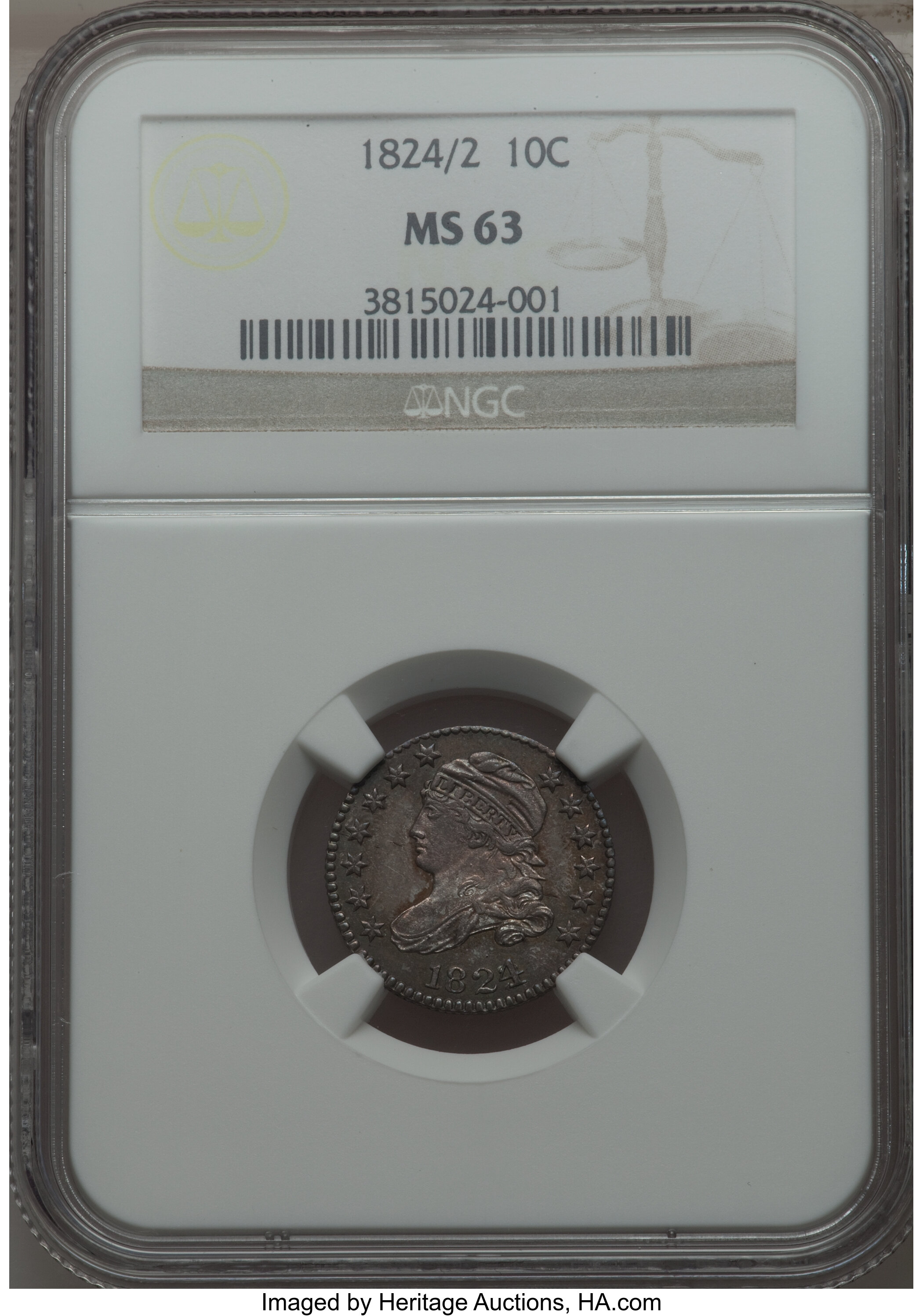 1824/2 10c Flat Top 1, JR-1 AU55 thumbnail 9