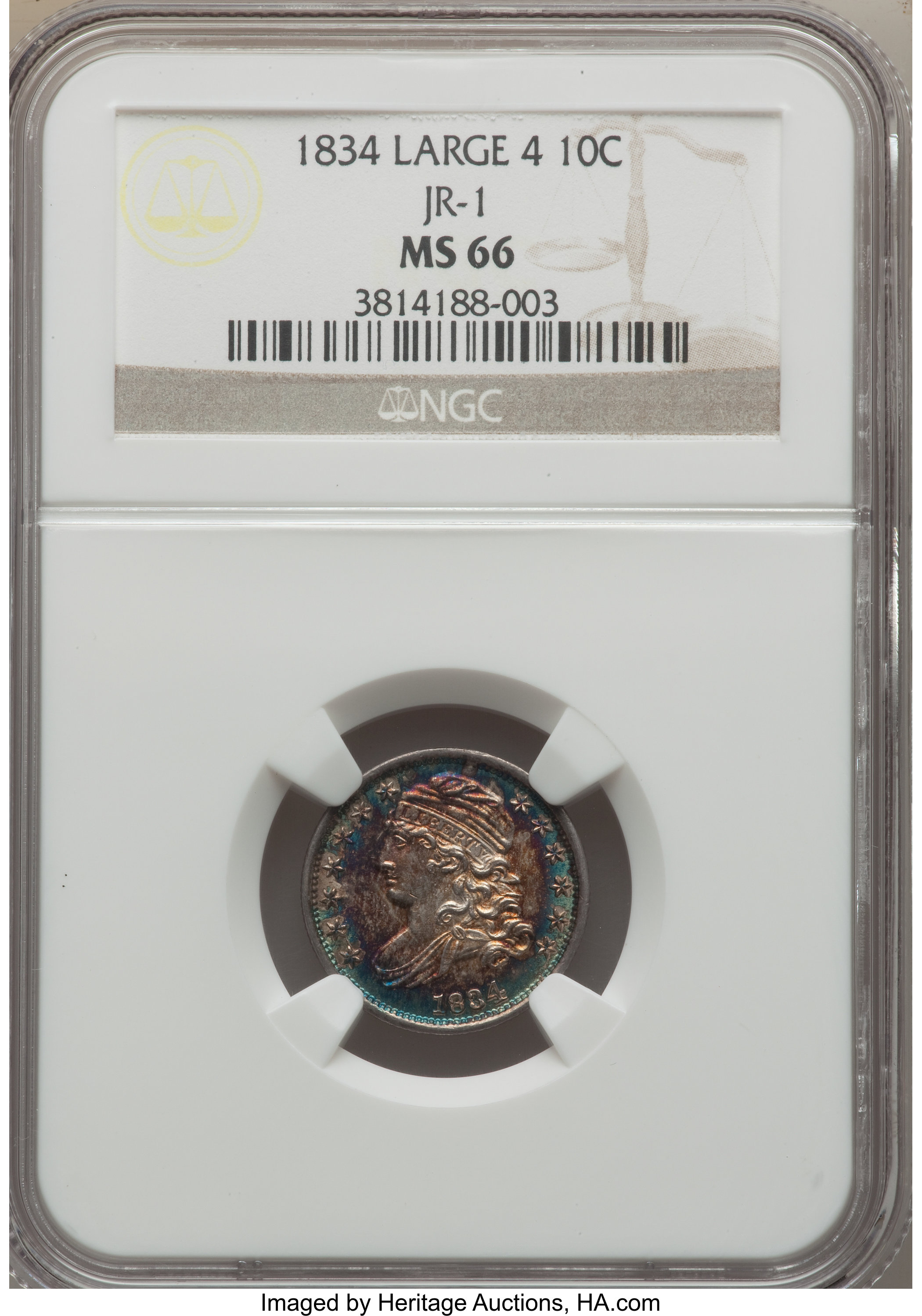 1834 10c Large 4, JR-1 MS66 thumbnail 5