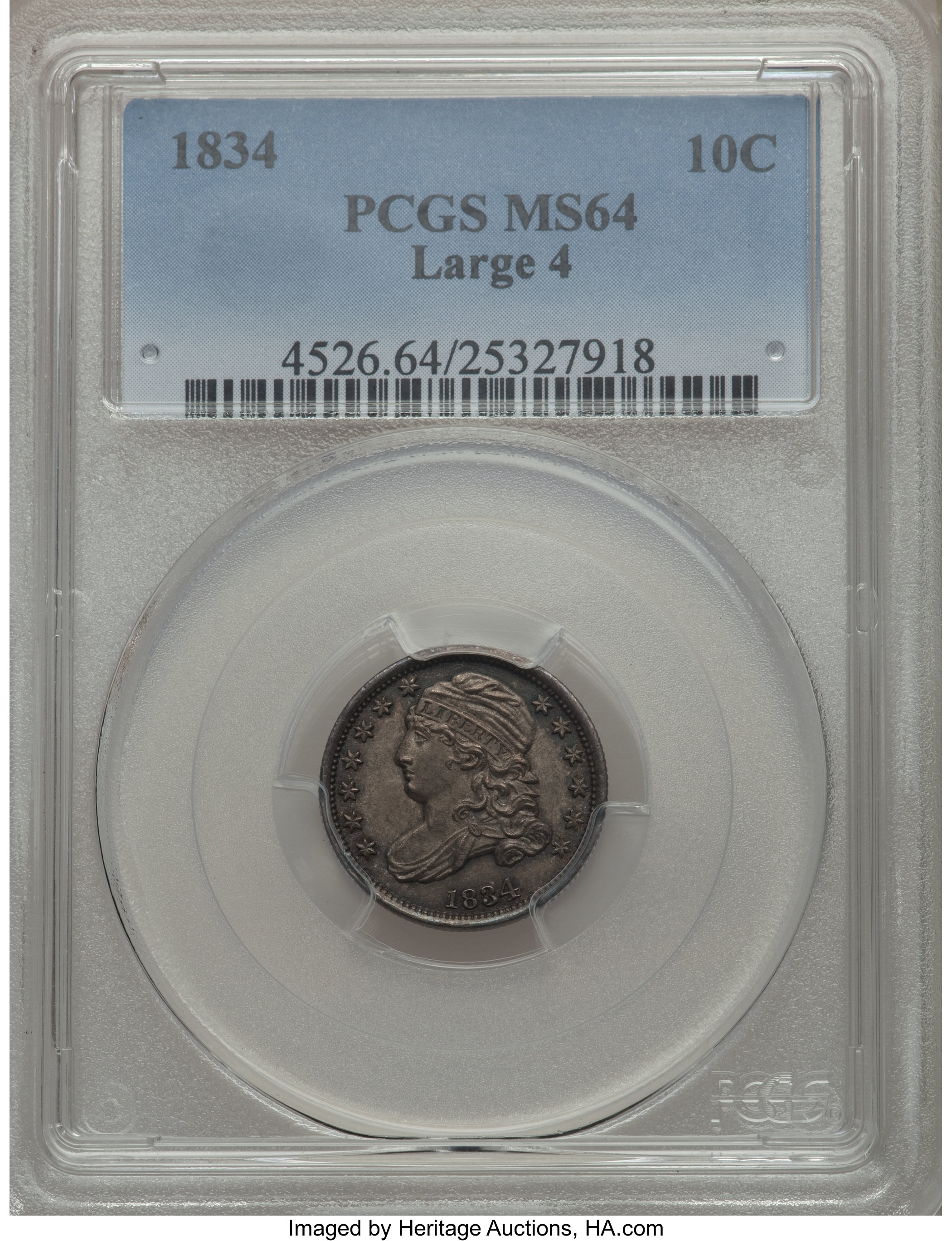 1834 10c Large 4, JR-1 MS64 thumbnail 5