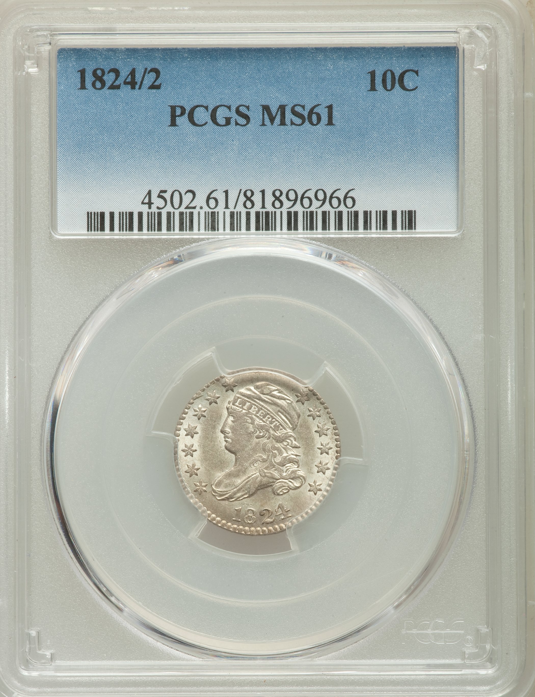 1824/2 10C Flat Top 1, JR-1, R.3, MS61 PCGS. ...
