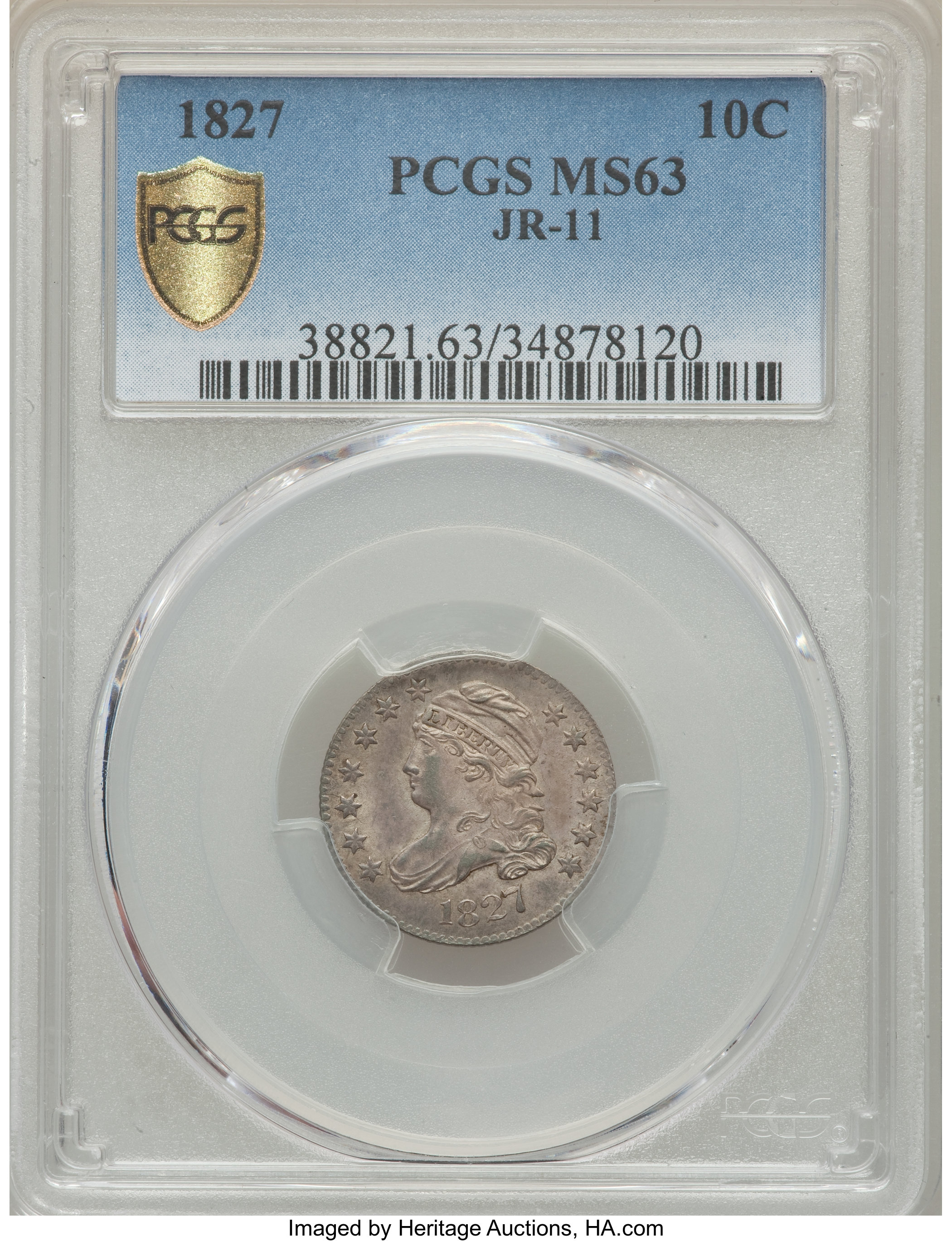 1827 10c Pointed Top 1, JR-11 G6 CAC thumbnail 25