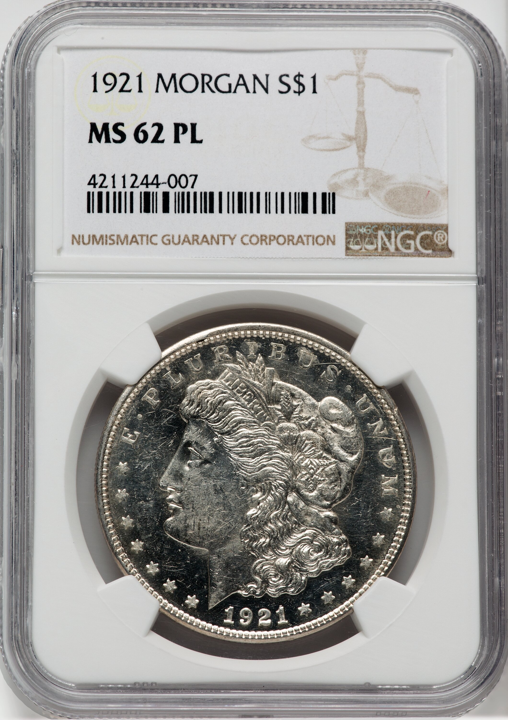 1921 $1 MS62 Prooflike NGC. NGC Census: (178/695). PCGS Population: (83/333). CDN: $280 Whsle. Bid for NGC/PCGS MS62. Minta...