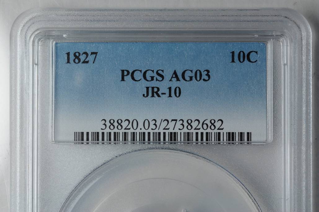 1827 10c Pointed Top 1, JR-10 AG3 CAC thumbnail 3