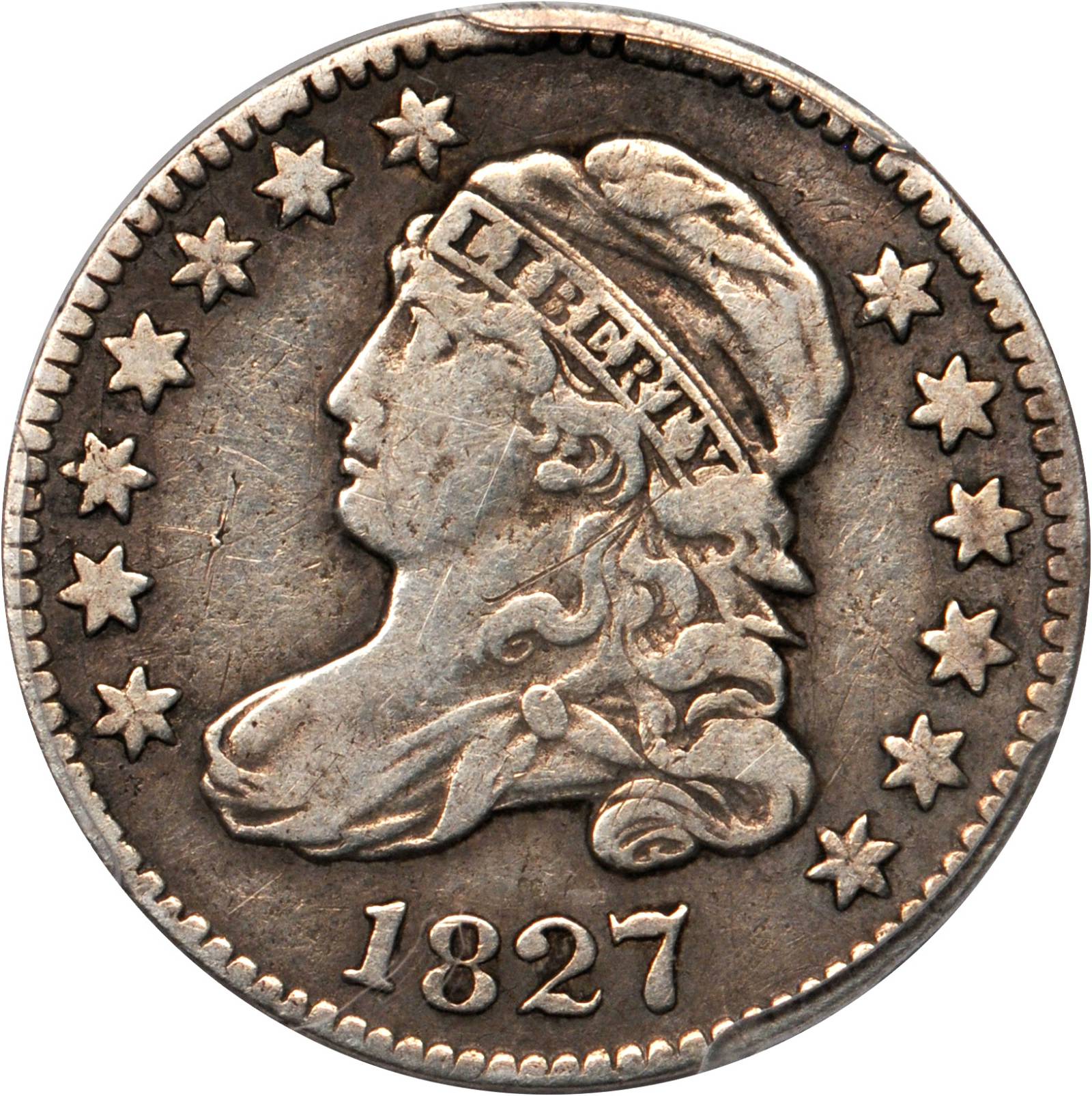 1827 Capped Bust Dime. JR-3. Rarity-1. VF Details--Cleaning (PCGS).