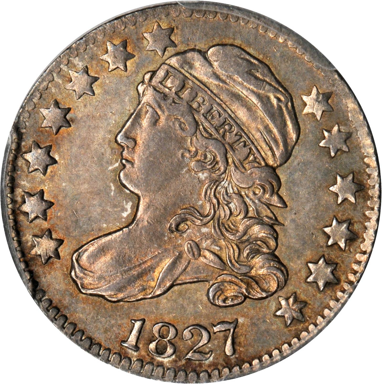 1827 Capped Bust Dime. JR-13. Rarity-3. AU-58 (PCGS).