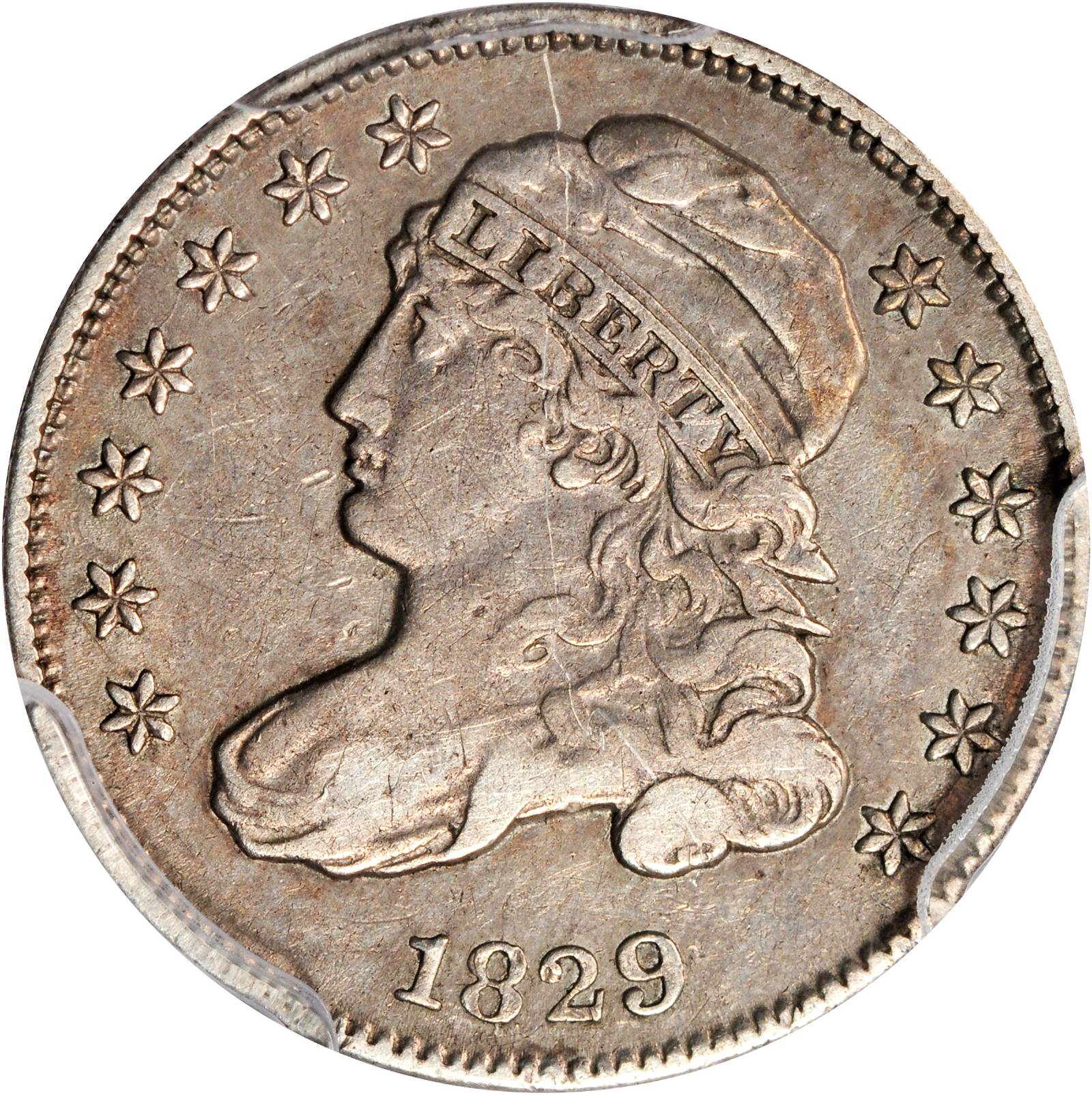 1829 Capped Bust Dime. JR-12. Rarity-3. Medium 10C. EF Details--Scratch (PCGS).