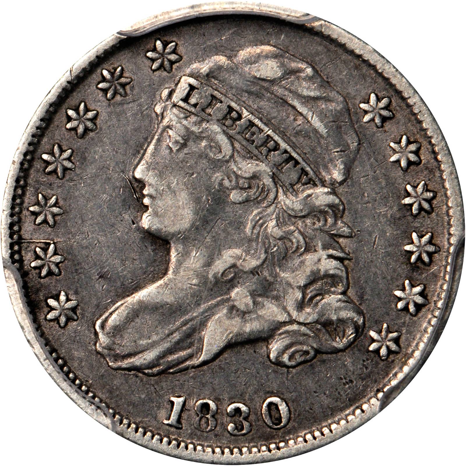 1830 Capped Bust Dime. JR-8. Rarity-3. Medium 10C. VF-35 (PCGS).