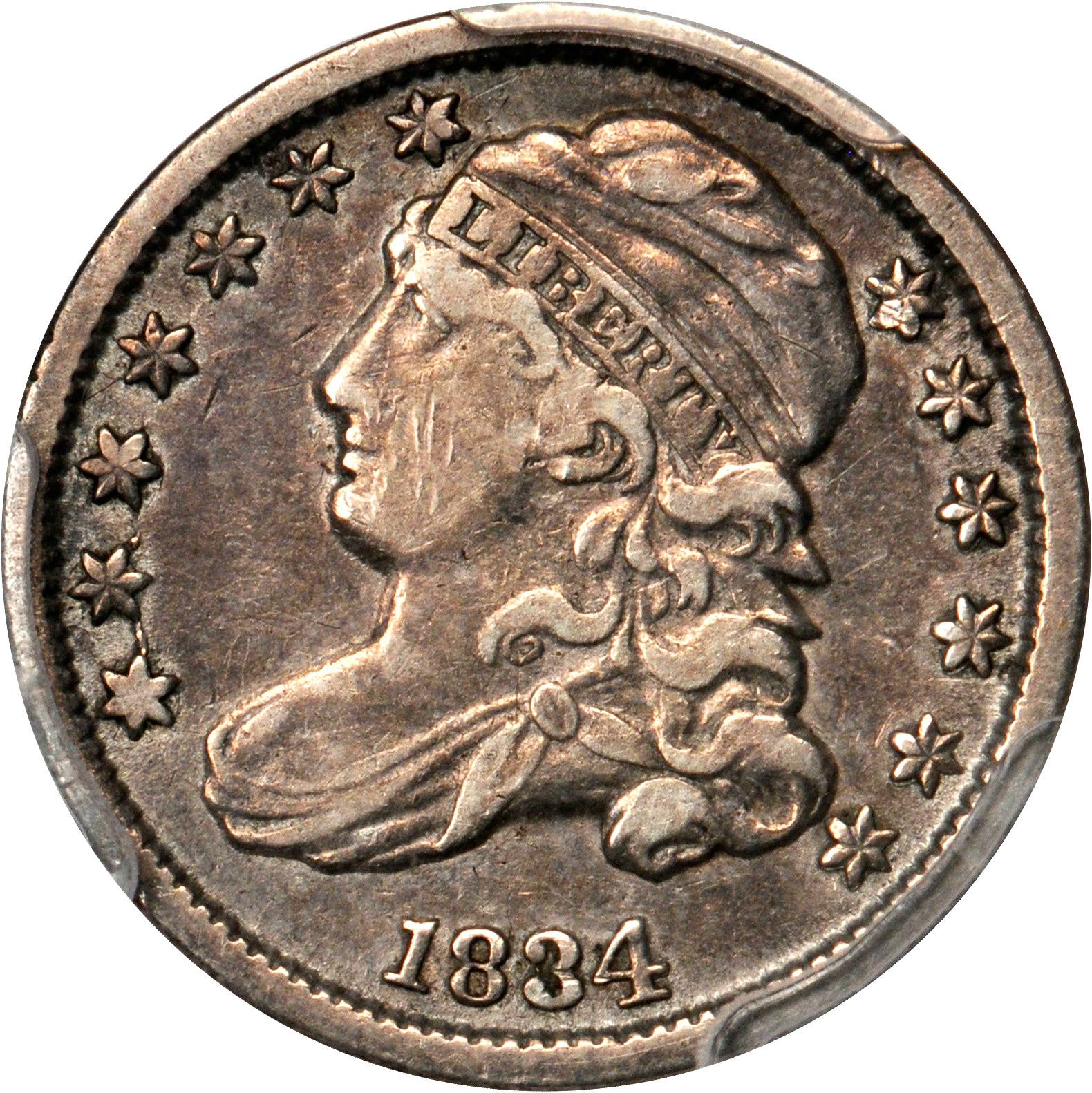 1834 Capped Bust Dime. JR-1. Rarity-1. Large 4. VF-30 (PCGS).