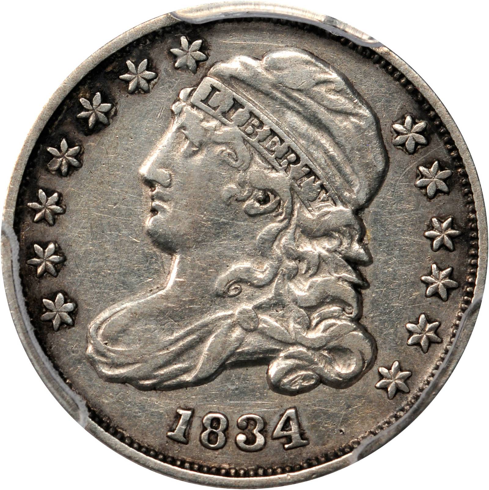 1834 Capped Bust Dime. JR-5. Rarity-1. Large 4. EF Details--Cleaning (PCGS).