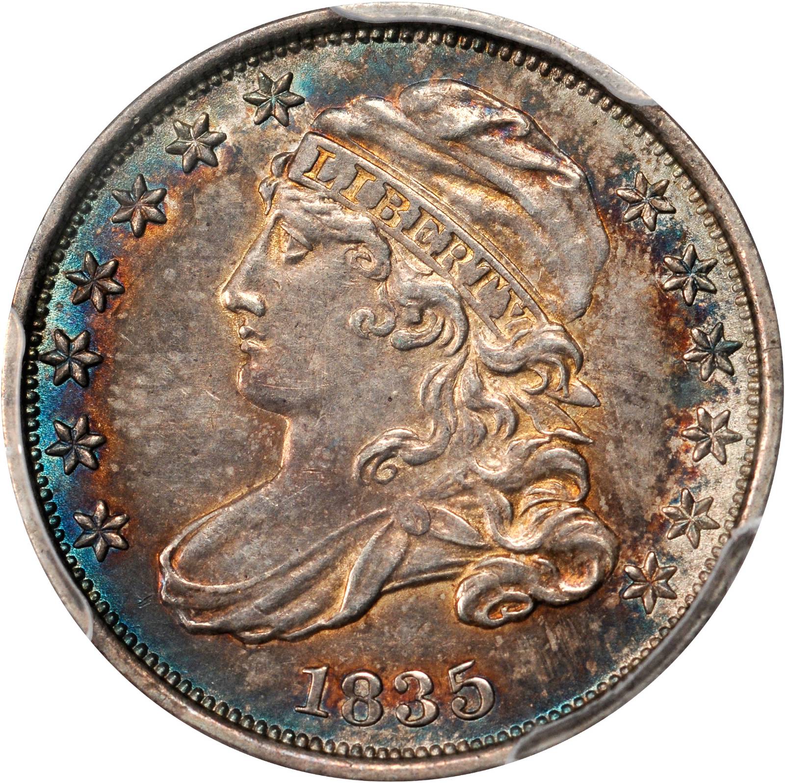 1835 Capped Bust Dime. JR-5. Rarity-1. AU-58 (PCGS).