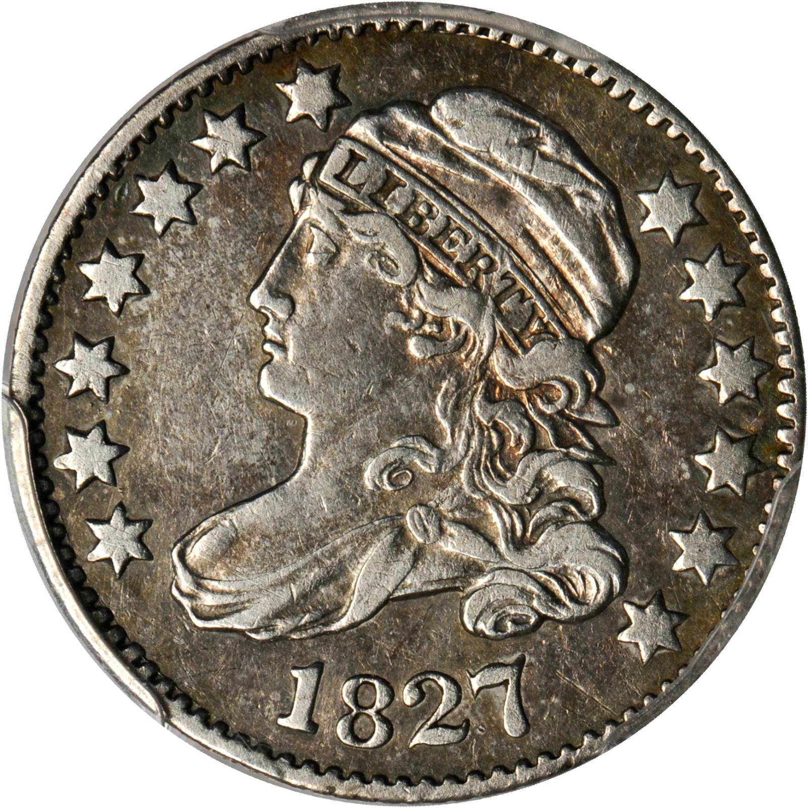 1827 Capped Bust Dime. JR-10. Rarity-7. VF Details--Cleaning (PCGS).