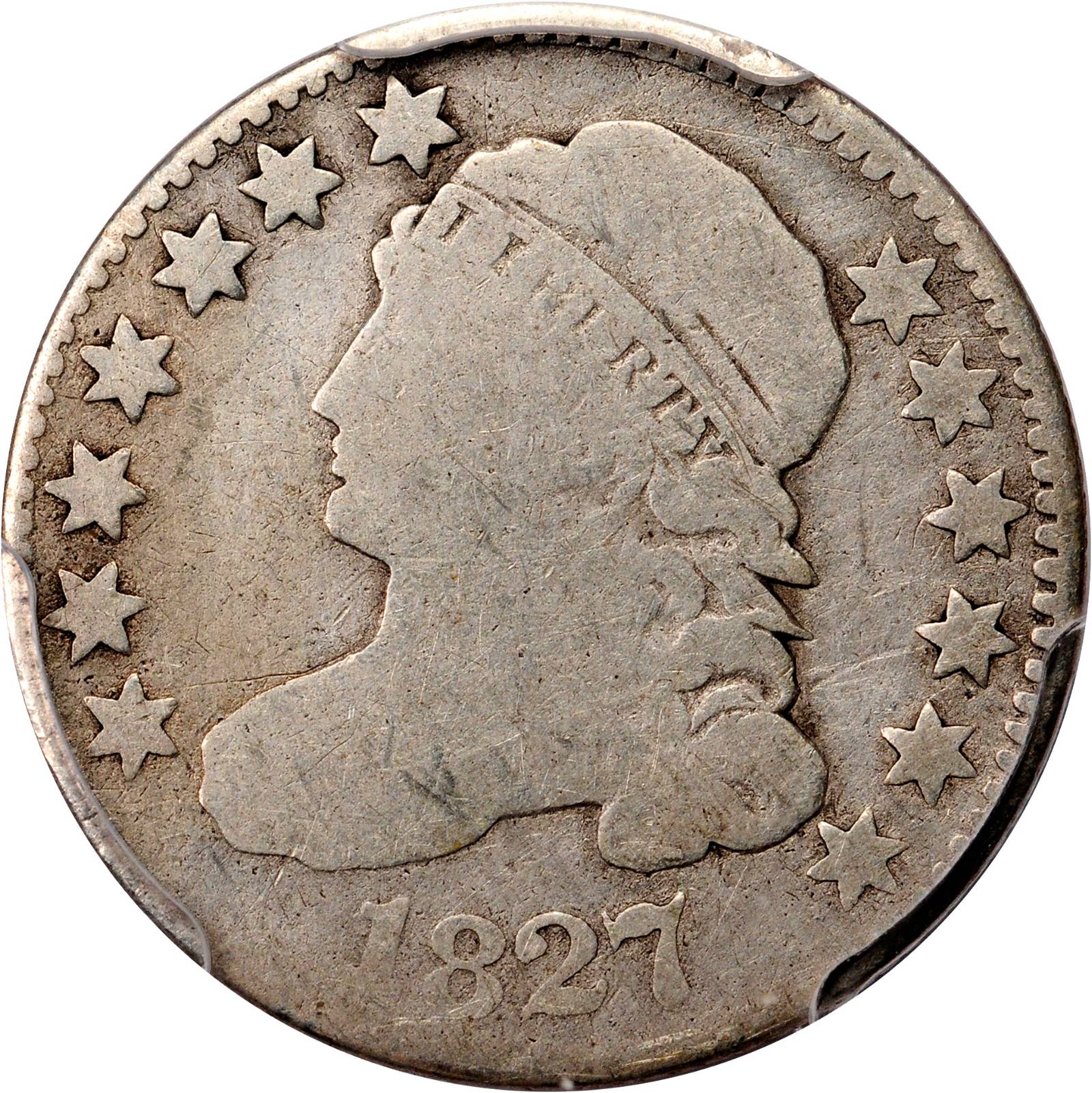 1827 Capped Bust Dime. JR-10. Rarity-6+. Good Details--Cleaning (PCGS).