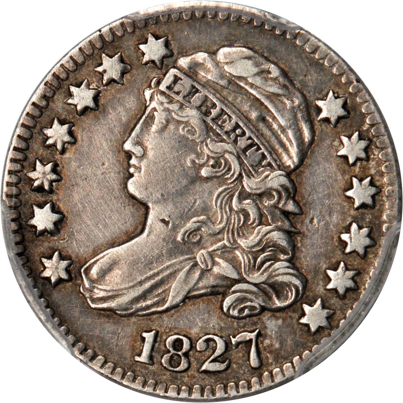 1827 Capped Bust Dime. JR-12. Rarity-1. VF Details--Cleaning (PCGS).