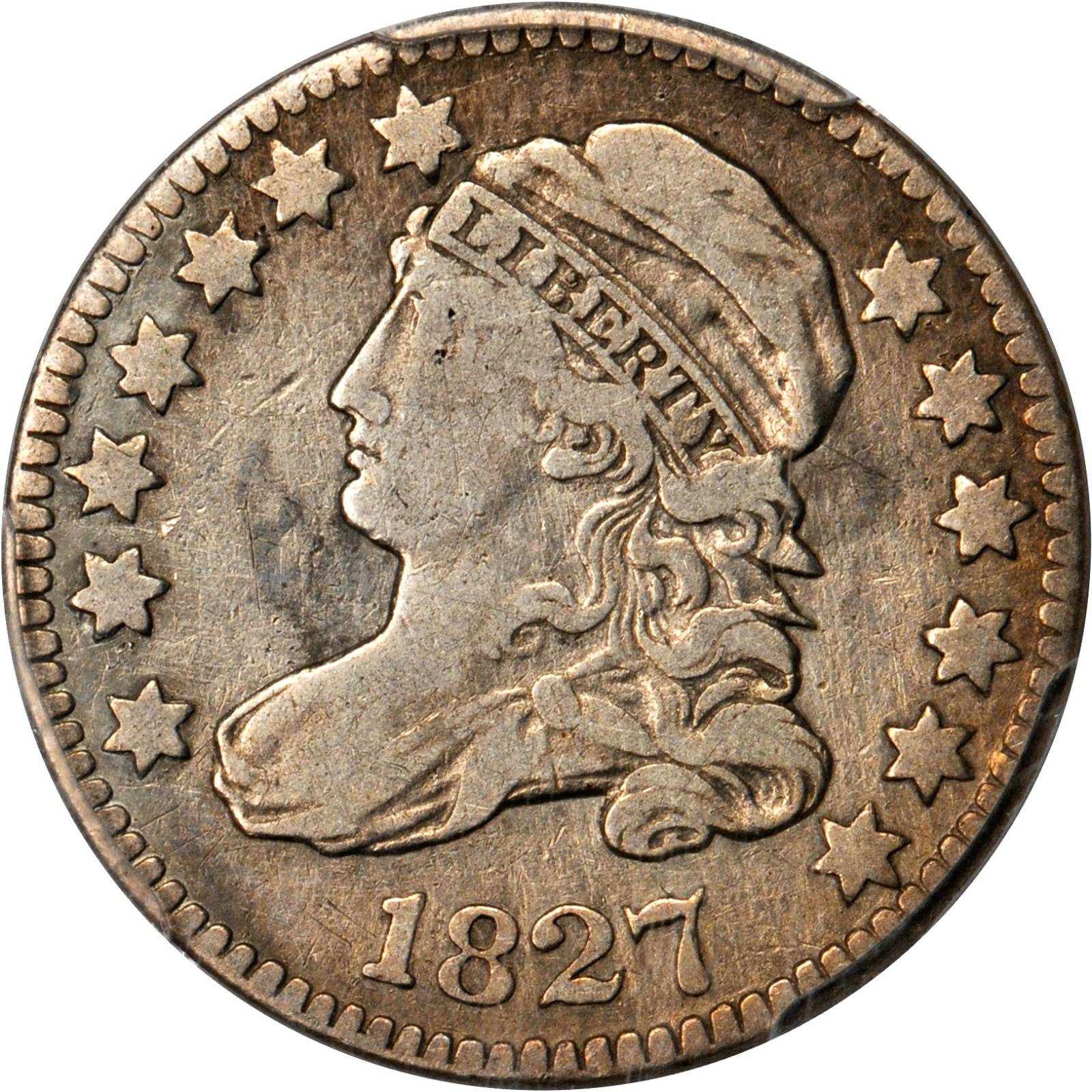1827 Capped Bust Dime. JR-12. Rarity-1. VF Details--Cleaning (PCGS).