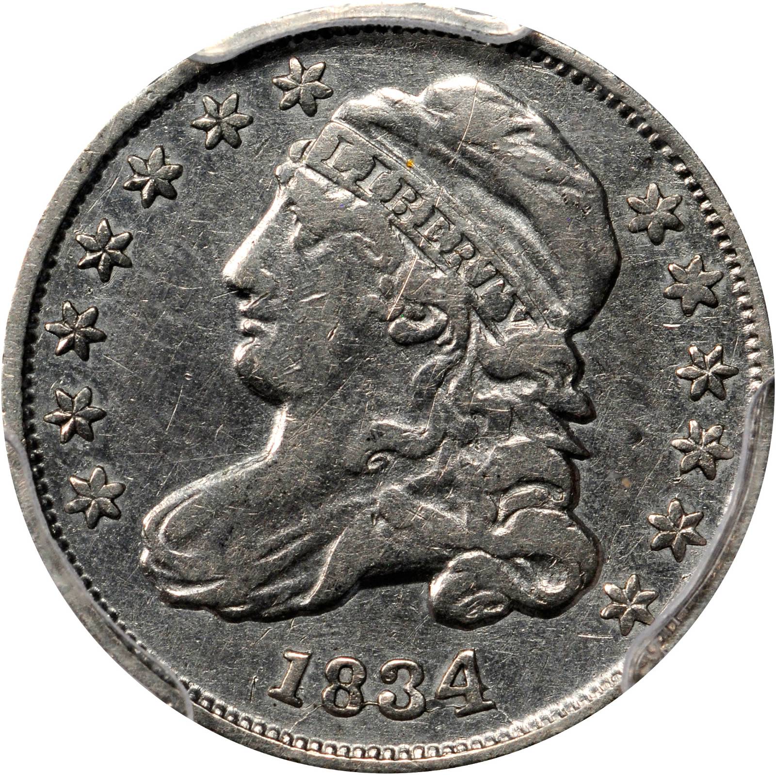 1834 Capped Bust Dime. JR-5. Rarity-1. Large 4. VF Details--Cleaning (PCGS).