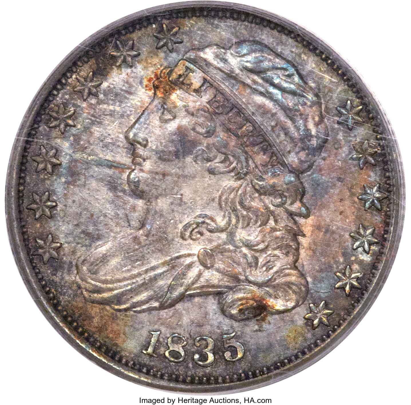 1835 10C JR-9, R.2, MS64 PCGS. CAC. ...